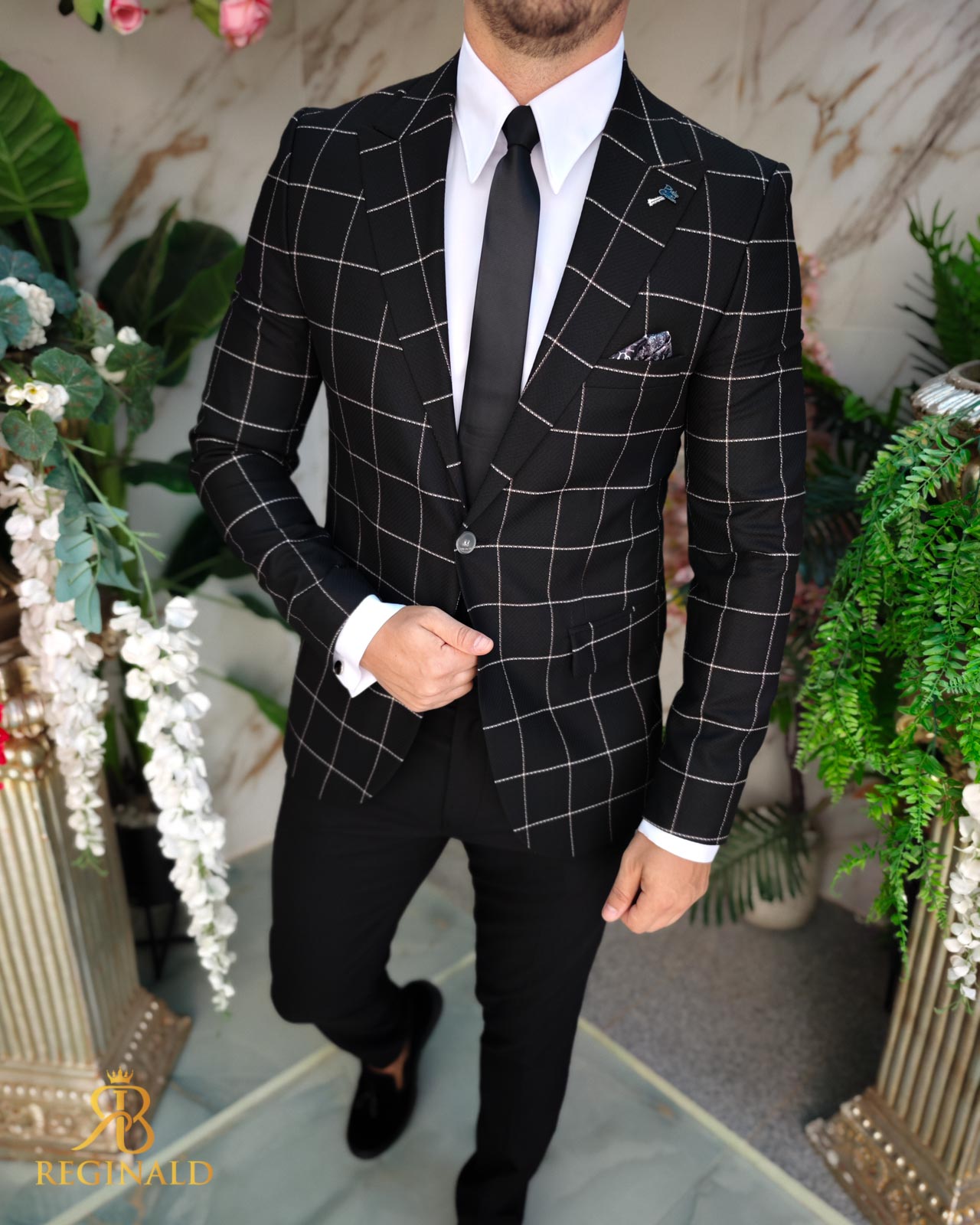 Sacou de bărbați, Slim Fit, Negru în carouri- SC925