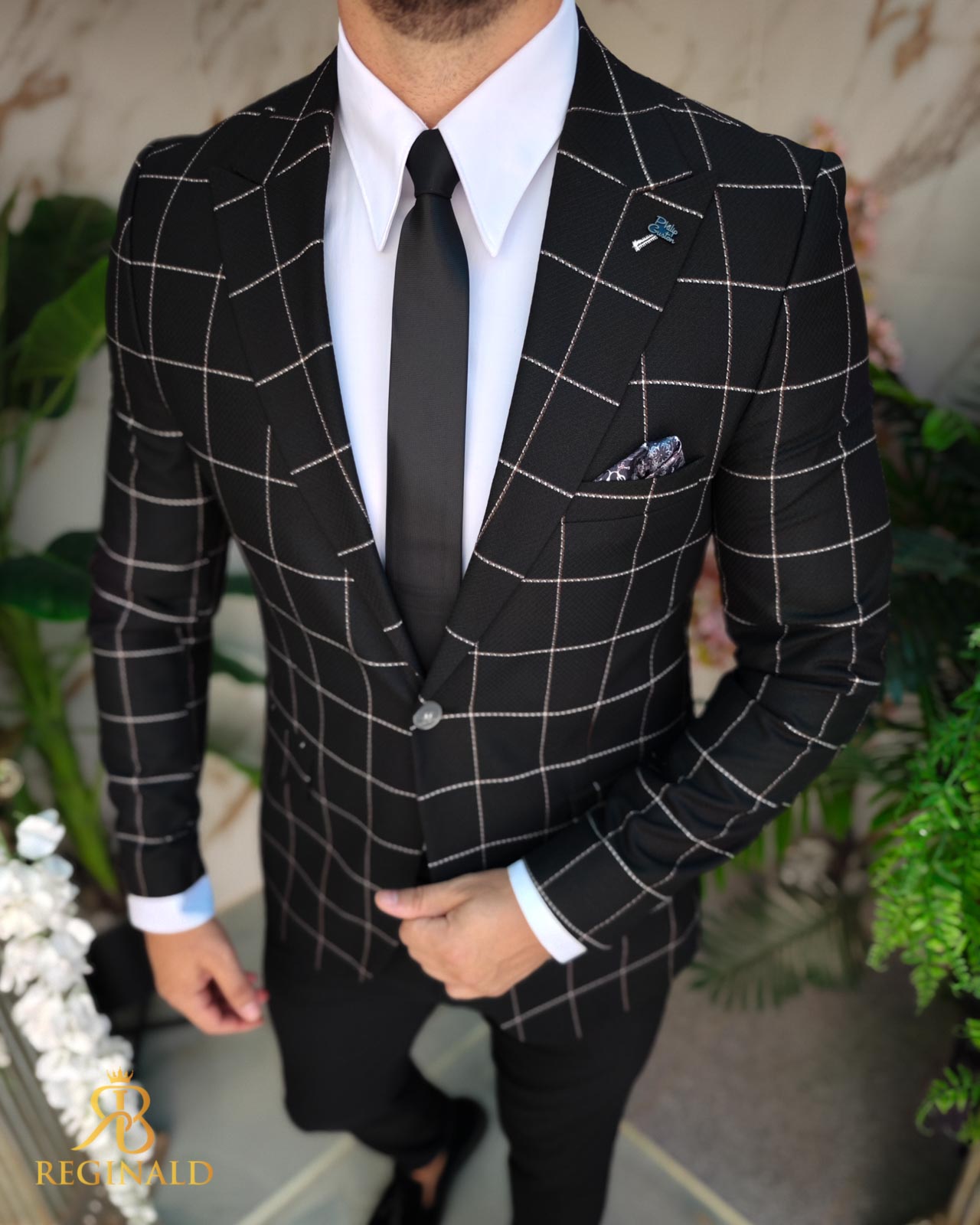 Sacou de bărbați, Slim Fit, Negru în carouri- SC925 - imagine 2