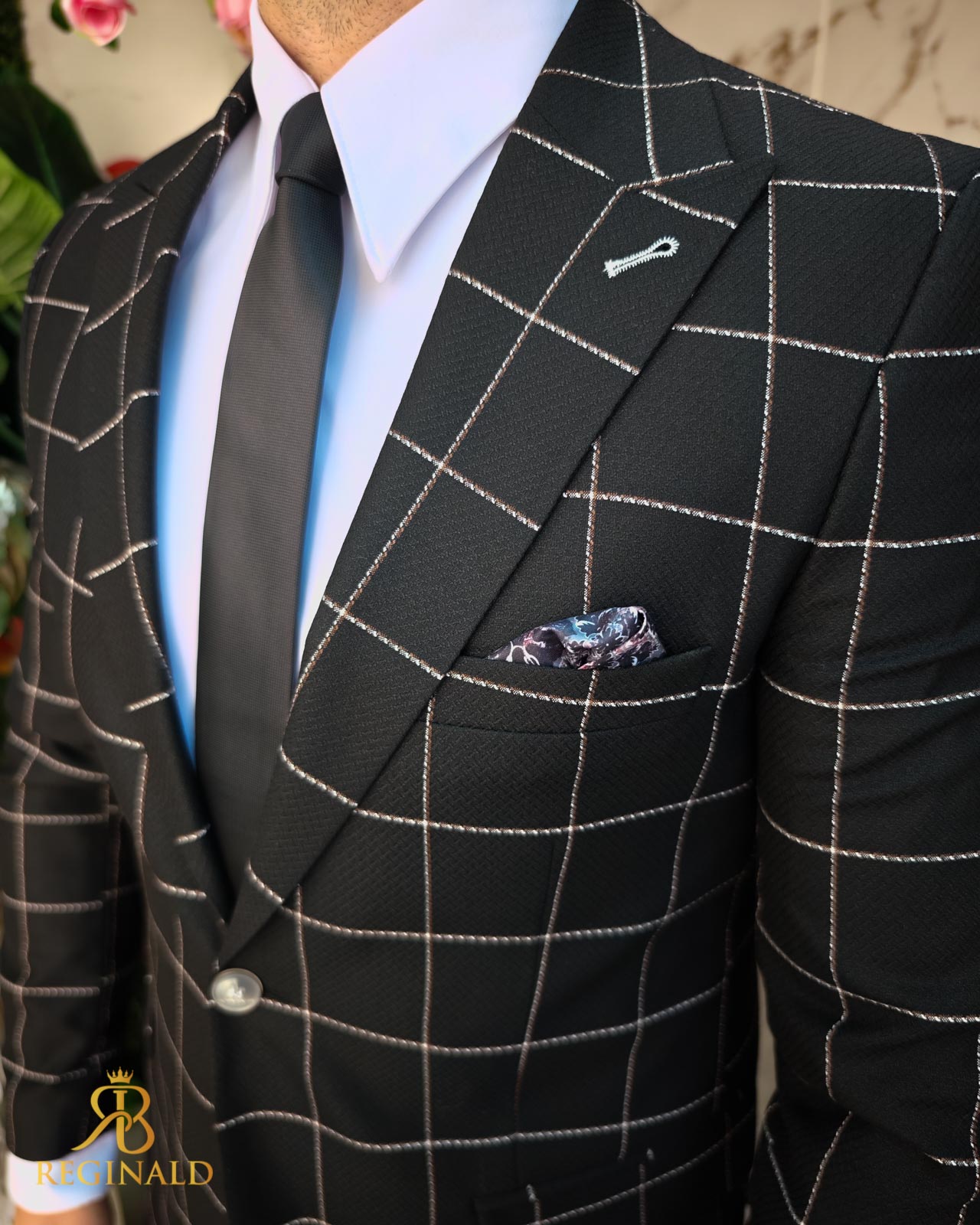 Sacou de bărbați, Slim Fit, Negru în carouri- SC925 - imagine 3