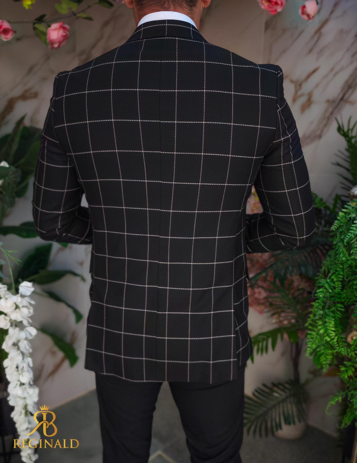 Sacou de bărbați, Slim Fit, Negru în carouri- SC925 - imagine 5