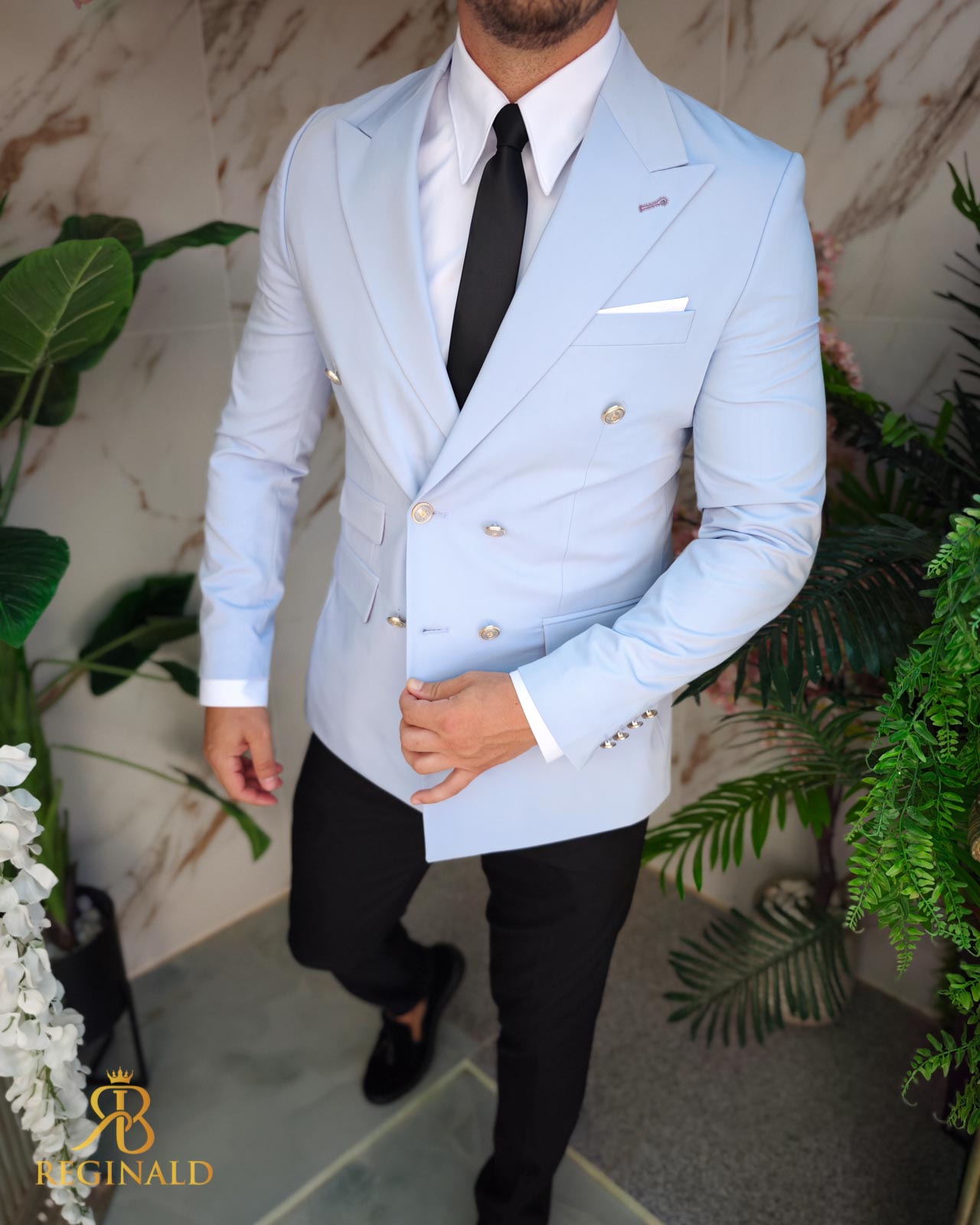 Sacou de bărbați, Double Breasted, Lila, Slim Fit - SC923 - imagine 3