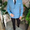 Sacou de bărbați, Double Breasted, Albastru Pal, Slim Fit - SC922