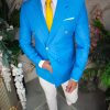 Sacou de bărbați, Double Breasted, Bleu Aprins, Slim Fit - SC933