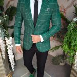 Veste pour homme, coupe slim, verte à carreaux - SC924
