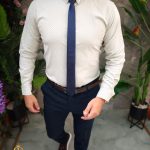 Cămașă bej cu model, de bărbați, guler cu nasturi - CR114