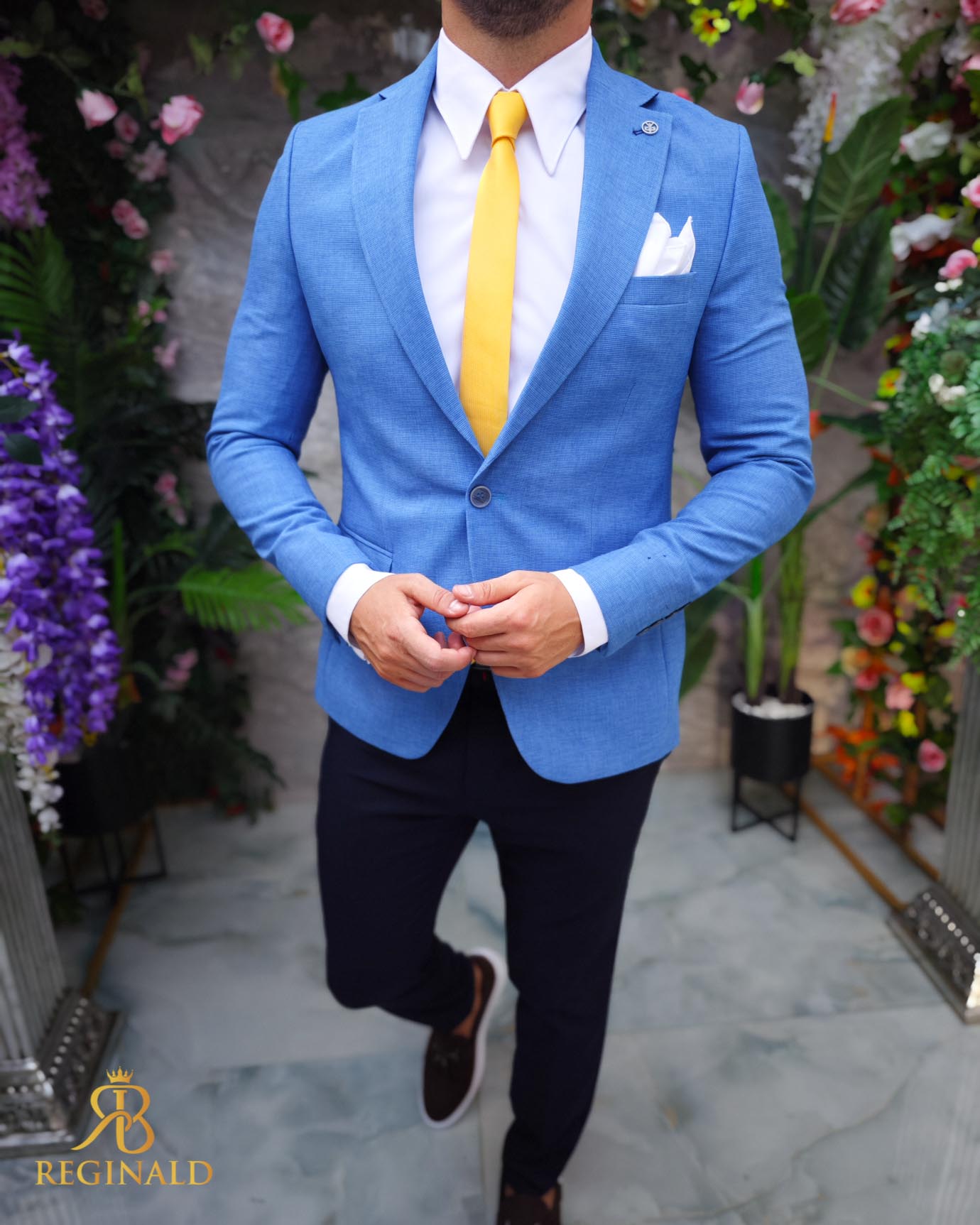 Sacou de bărbați, Slim Fit, Bleu, textura in- SC959 - imagine 5