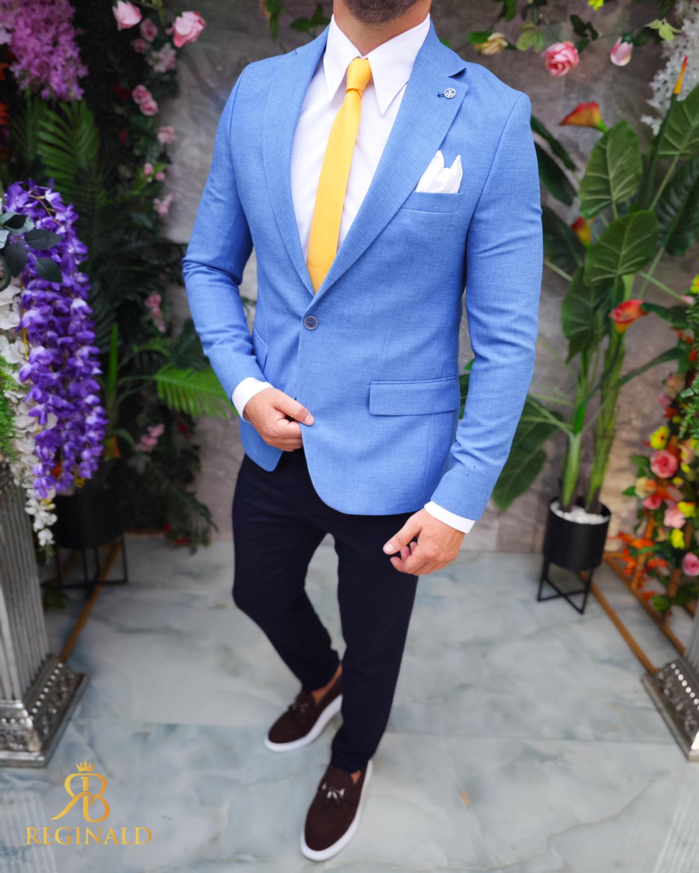 Sacou de bărbați, Slim Fit, Bleu, textura in- SC959 - imagine 9