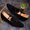 Pantofi Mocasini / Loafers, Negri, Catifea -P1634