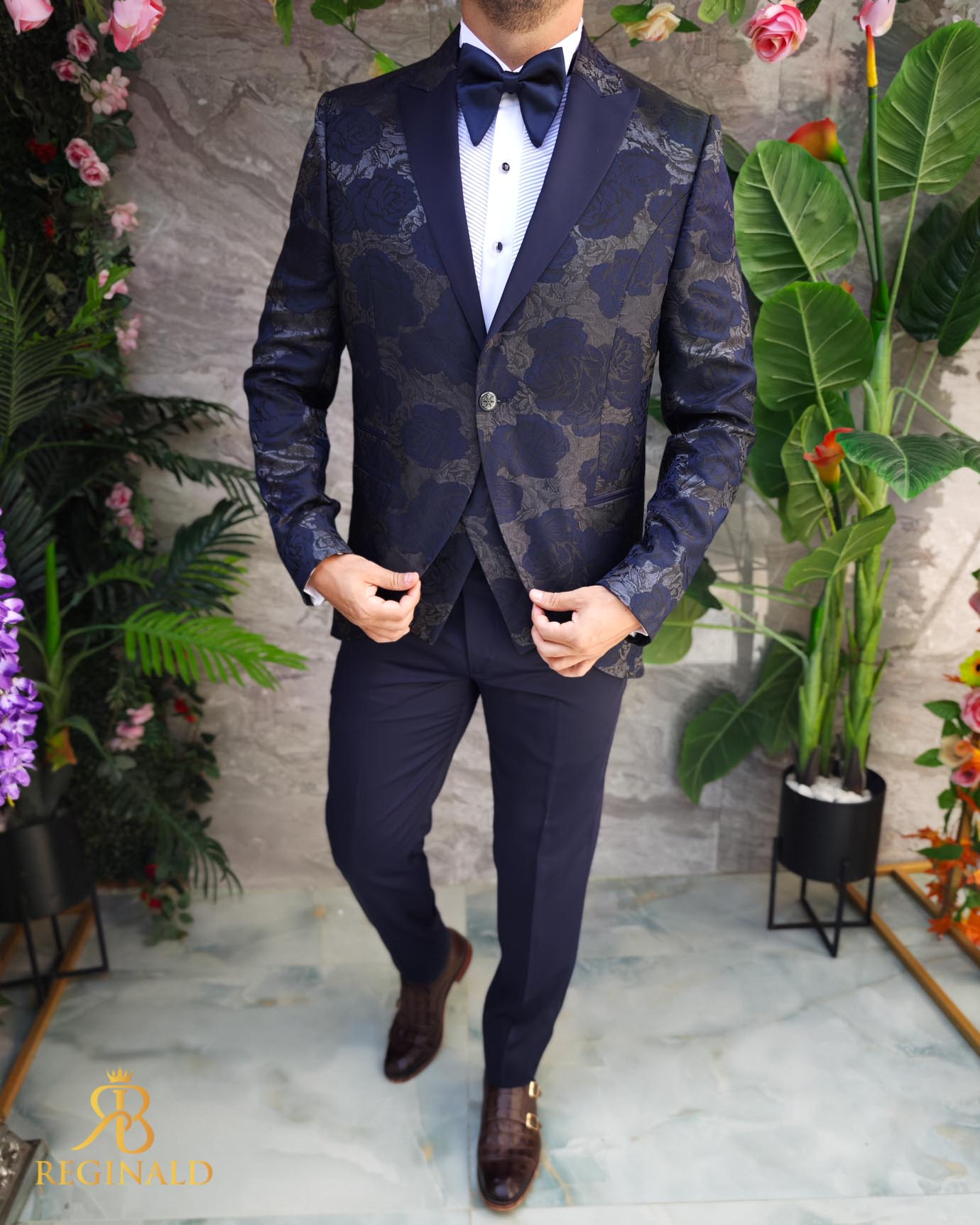 Costum bleumarin, NAS/MIRE, Sacou, Vesta, Pantalon, Papion - C4525 - imagine 2