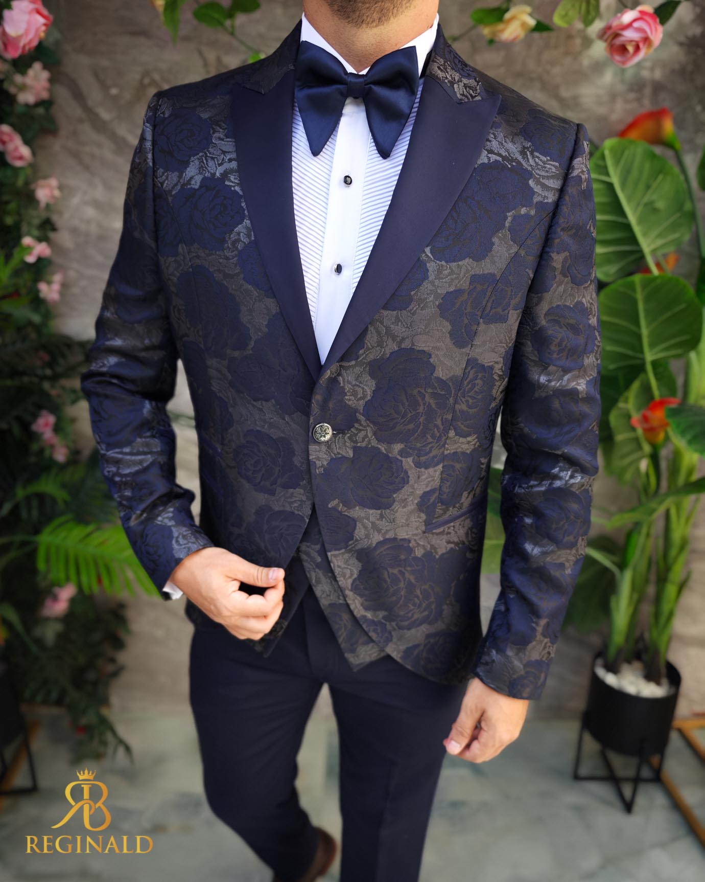 Costum bleumarin, NAS/MIRE, Sacou, Vesta, Pantalon, Papion - C4525 - imagine 5