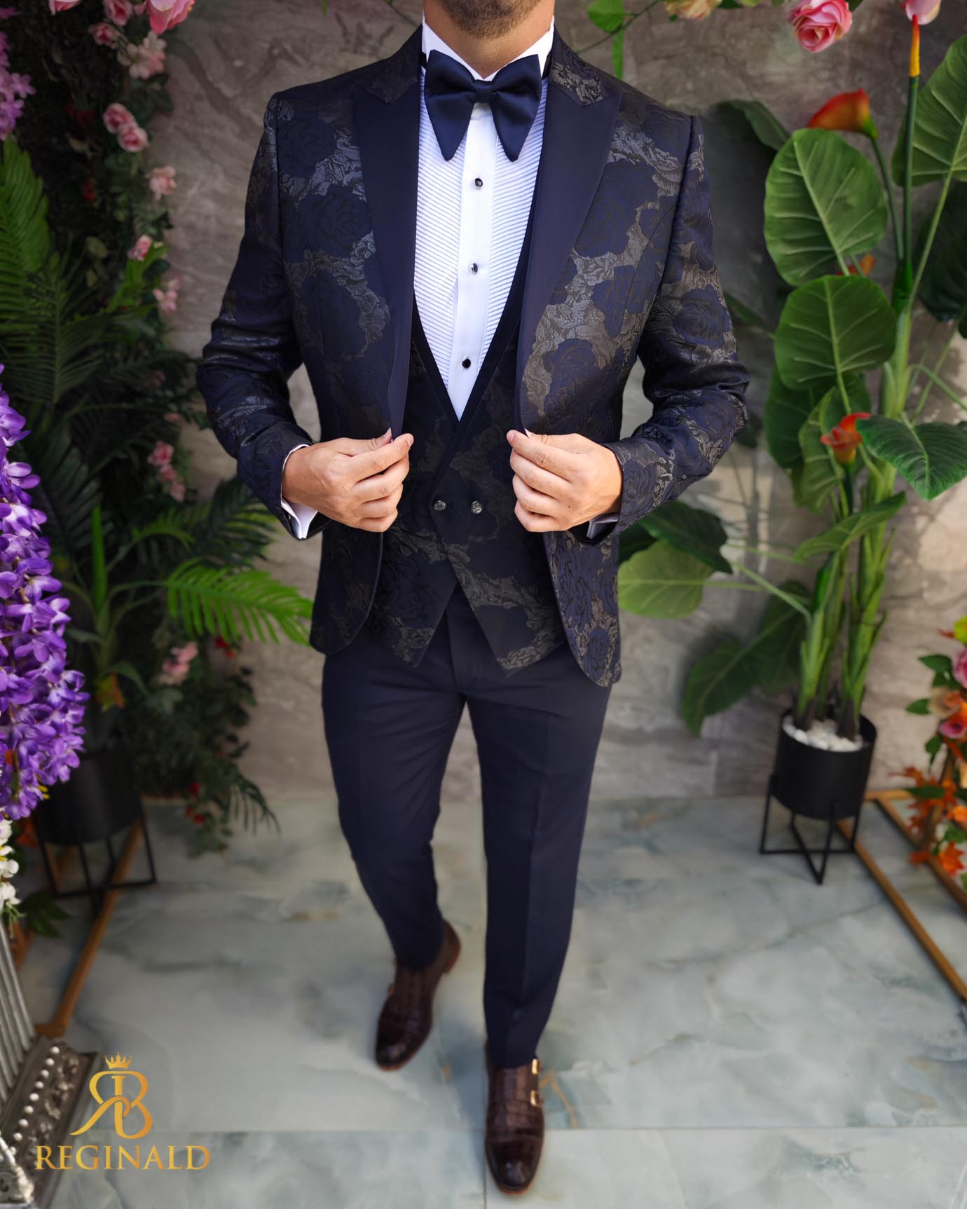 Costum bleumarin, NAS/MIRE, Sacou, Vesta, Pantalon, Papion - C4525