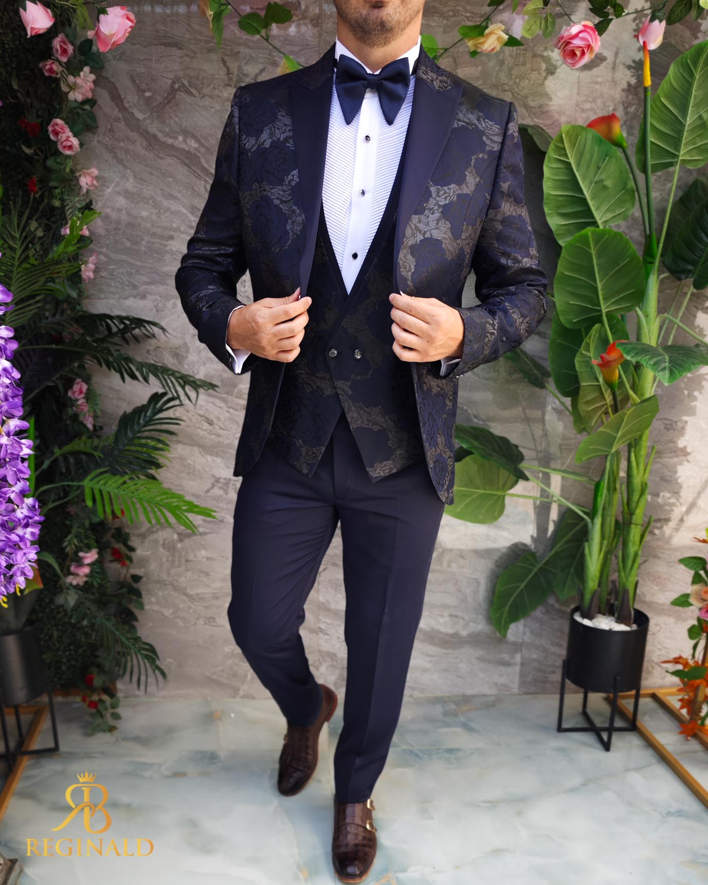 Costum bleumarin, NAS/MIRE, Sacou, Vesta, Pantalon, Papion - C4525 - imagine 3