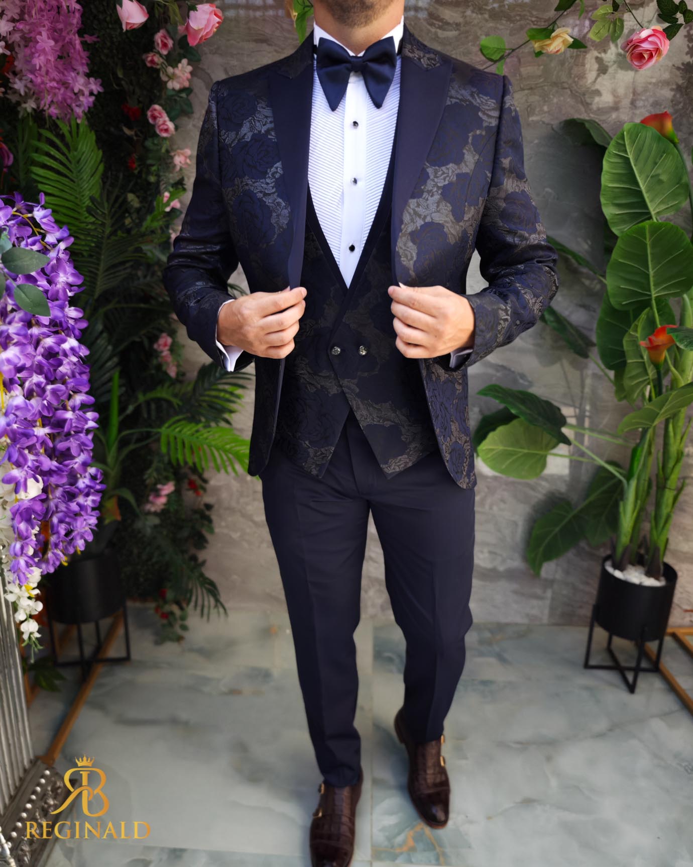 Costum bleumarin, NAS/MIRE, Sacou, Vesta, Pantalon, Papion - C4525 - imagine 4