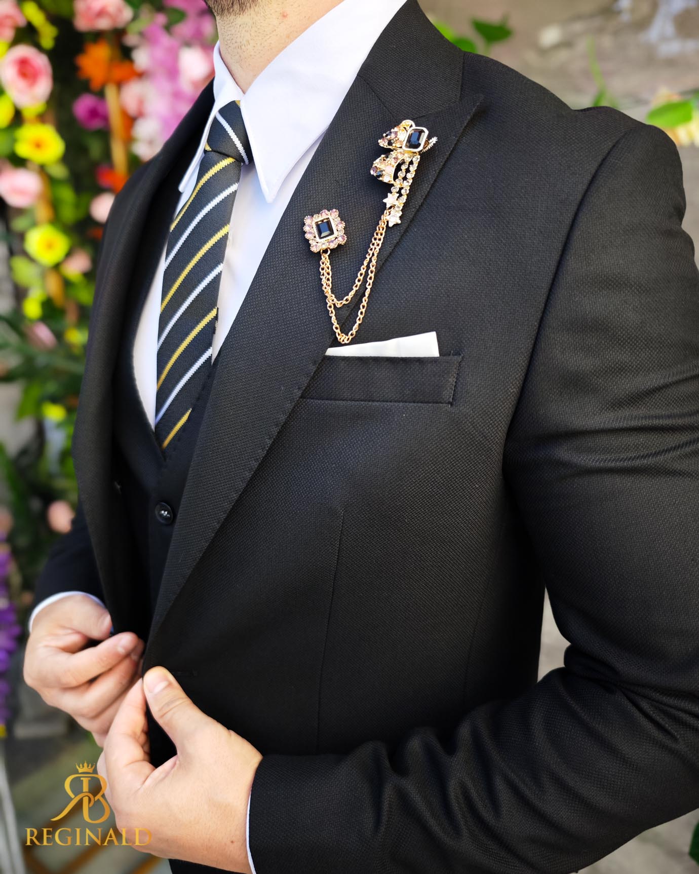 Costum de bărbați, Negru: Sacou, Vesta si Pantalon - C5069 - imagine 8