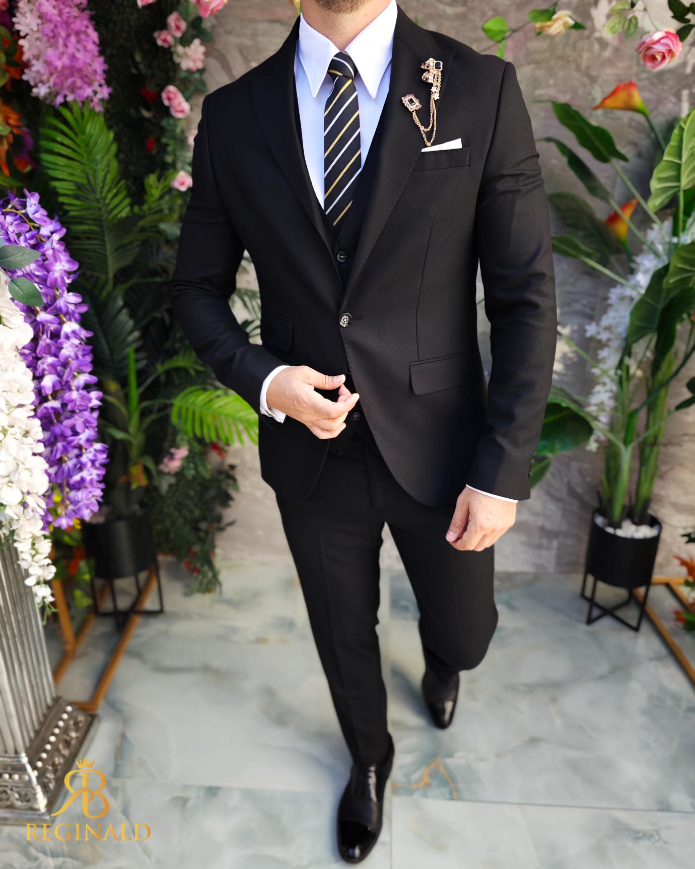 Costum de bărbați, Negru: Sacou, Vesta si Pantalon - C5069 - imagine 6