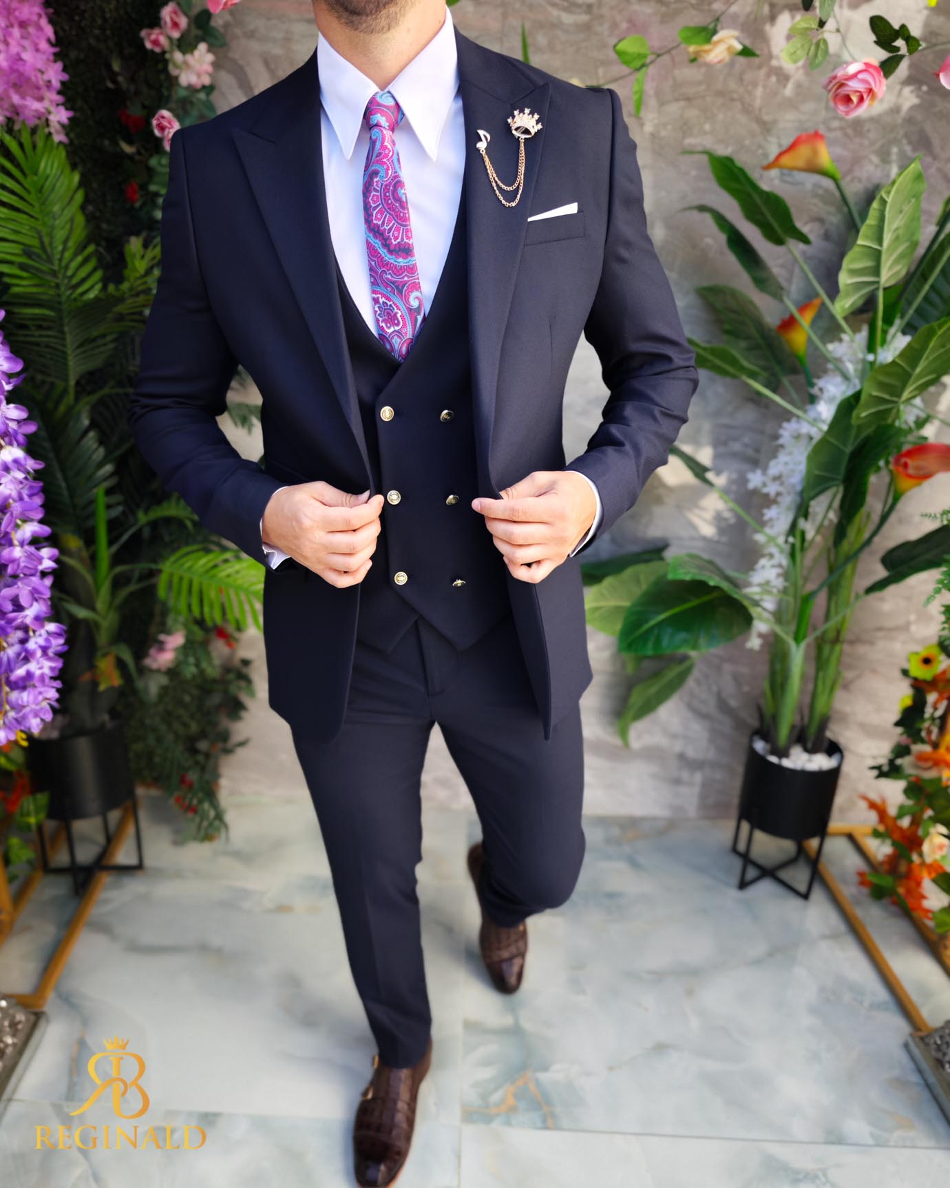 Costum de bărbați, Bleumarin: Sacou, Vesta si Pantalon - C5070