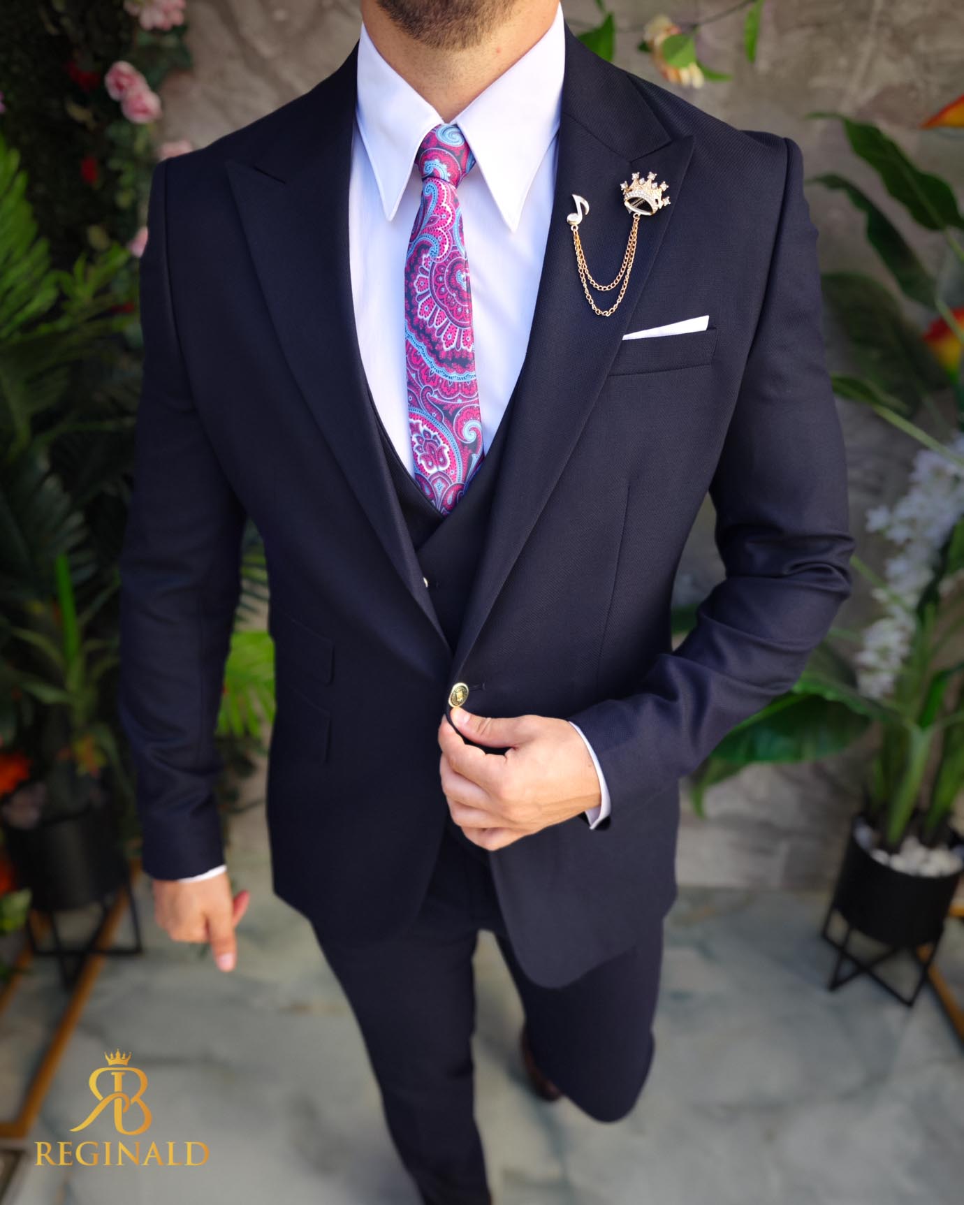 Costum de bărbați, Bleumarin: Sacou, Vesta si Pantalon - C5070 - imagine 2