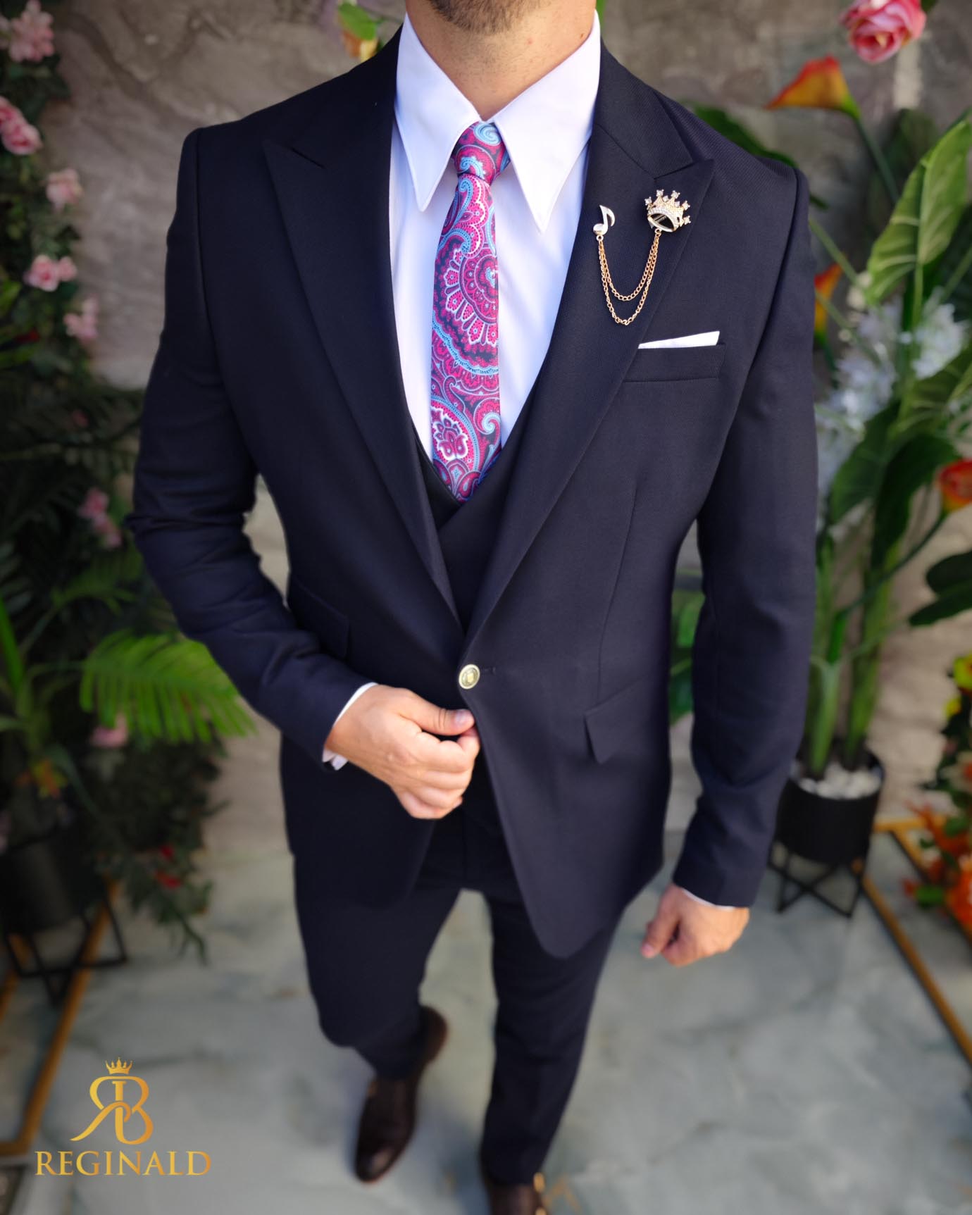 Costum de bărbați, Bleumarin: Sacou, Vesta si Pantalon - C5070 - imagine 4