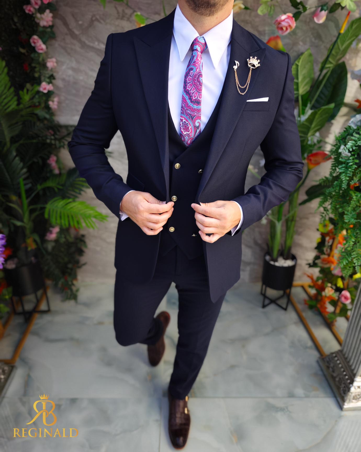 Costum de bărbați, Bleumarin: Sacou, Vesta si Pantalon - C5070 - imagine 5