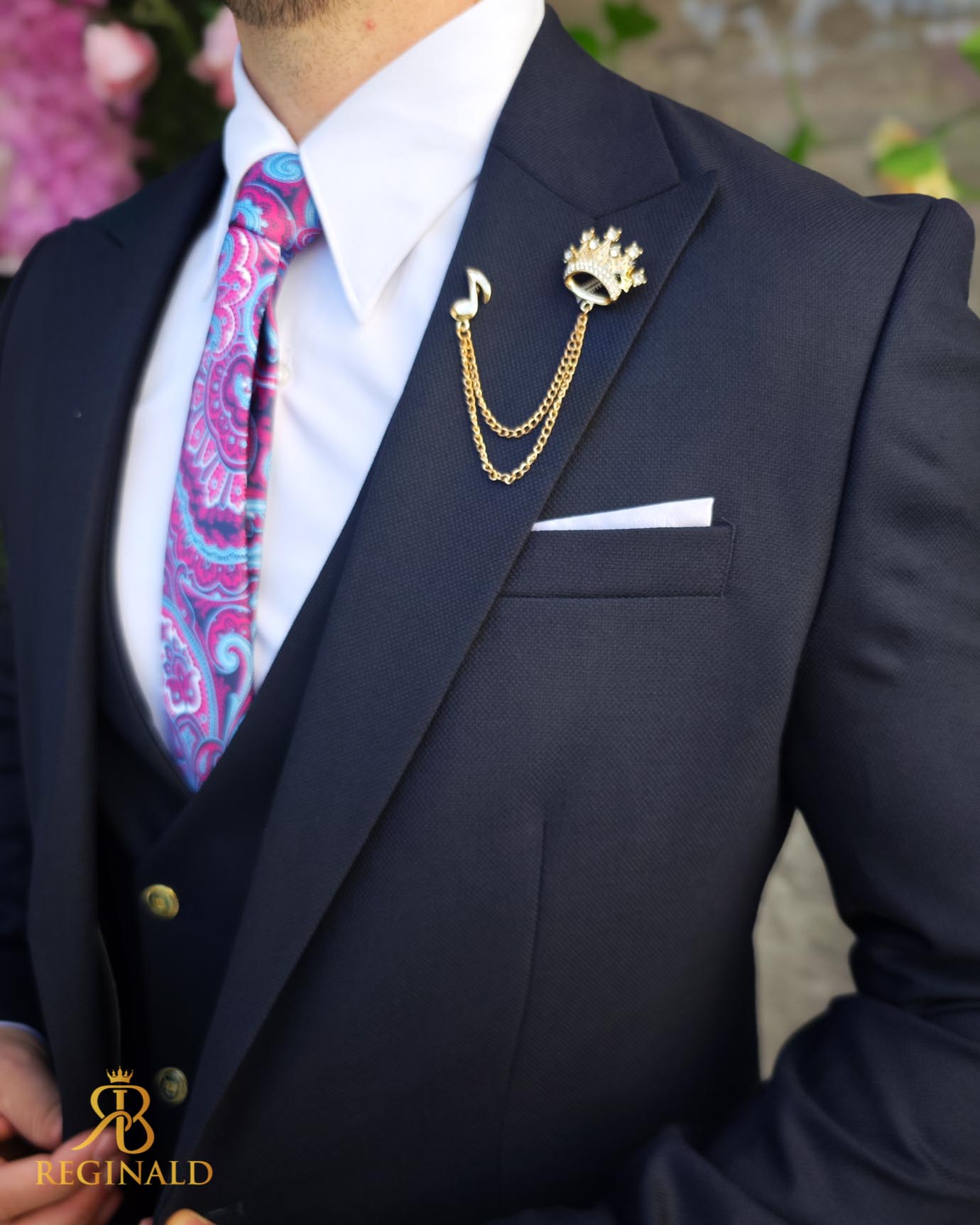 Costum de bărbați, Bleumarin: Sacou, Vesta si Pantalon - C5070 - imagine 6