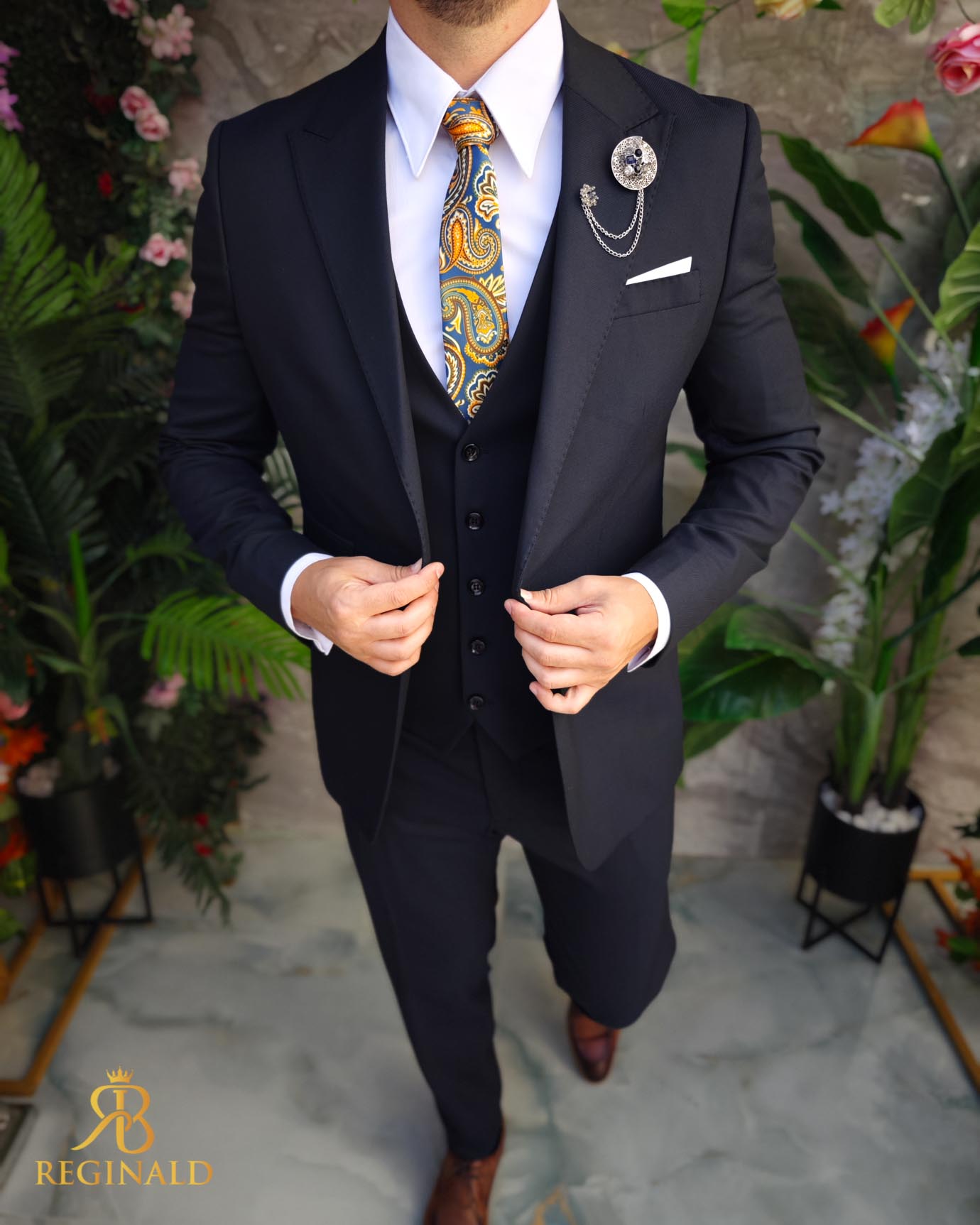 Costum de bărbați, Bleumarin: Sacou, Vesta si Pantalon - C5071