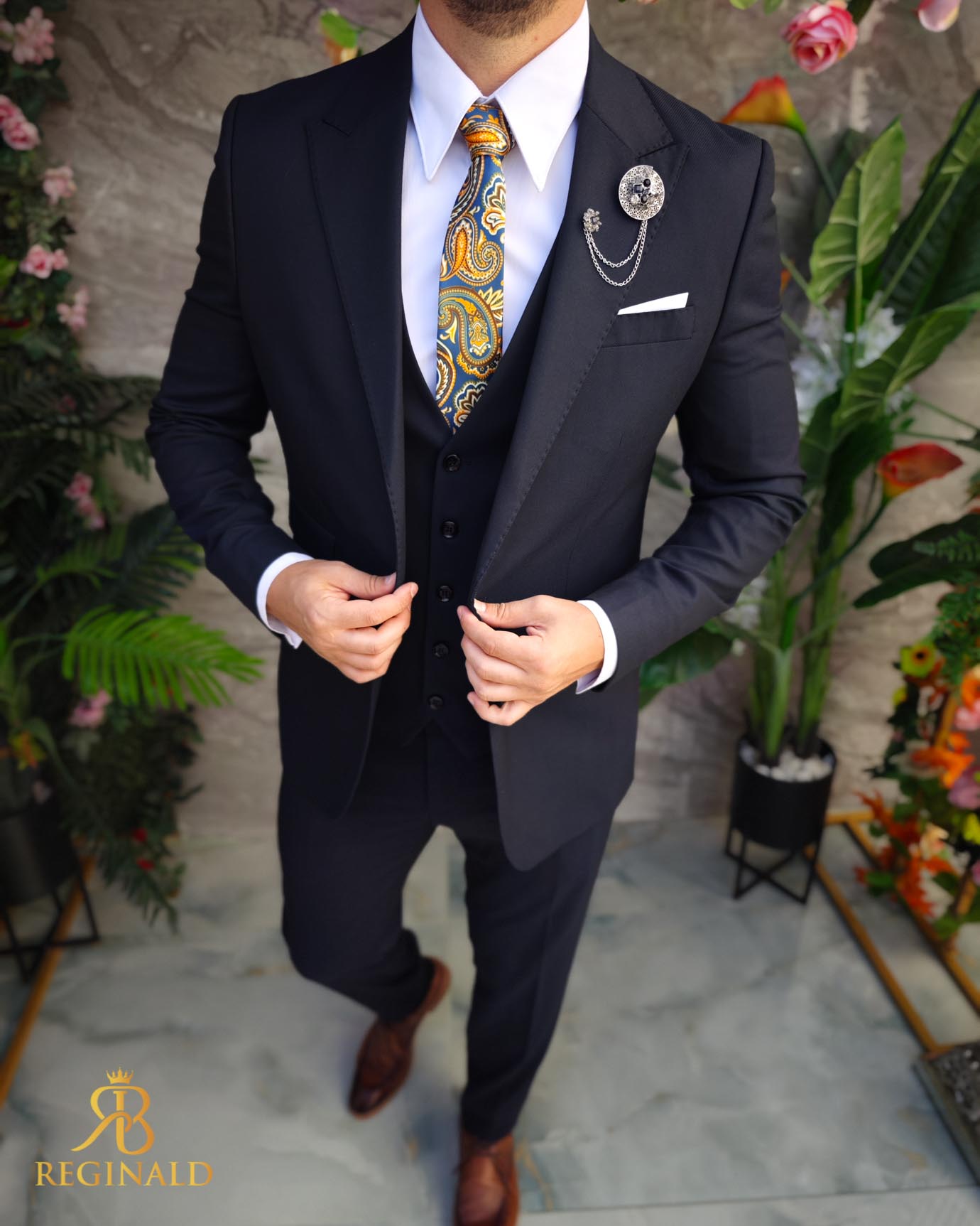 Costum de bărbați, Bleumarin: Sacou, Vesta si Pantalon - C5071 - imagine 2