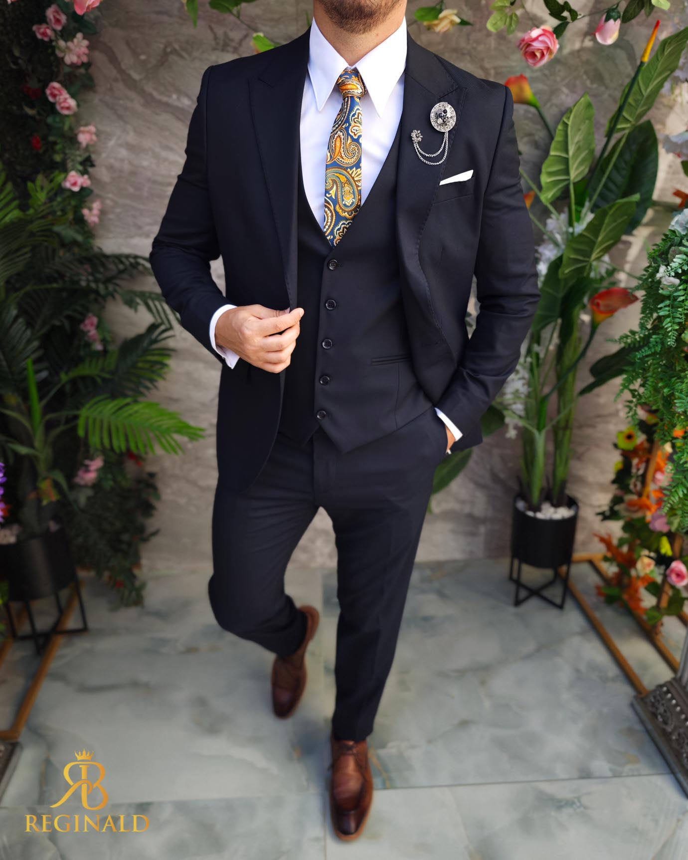 Costum de bărbați, Bleumarin: Sacou, Vesta si Pantalon - C5071 - imagine 3