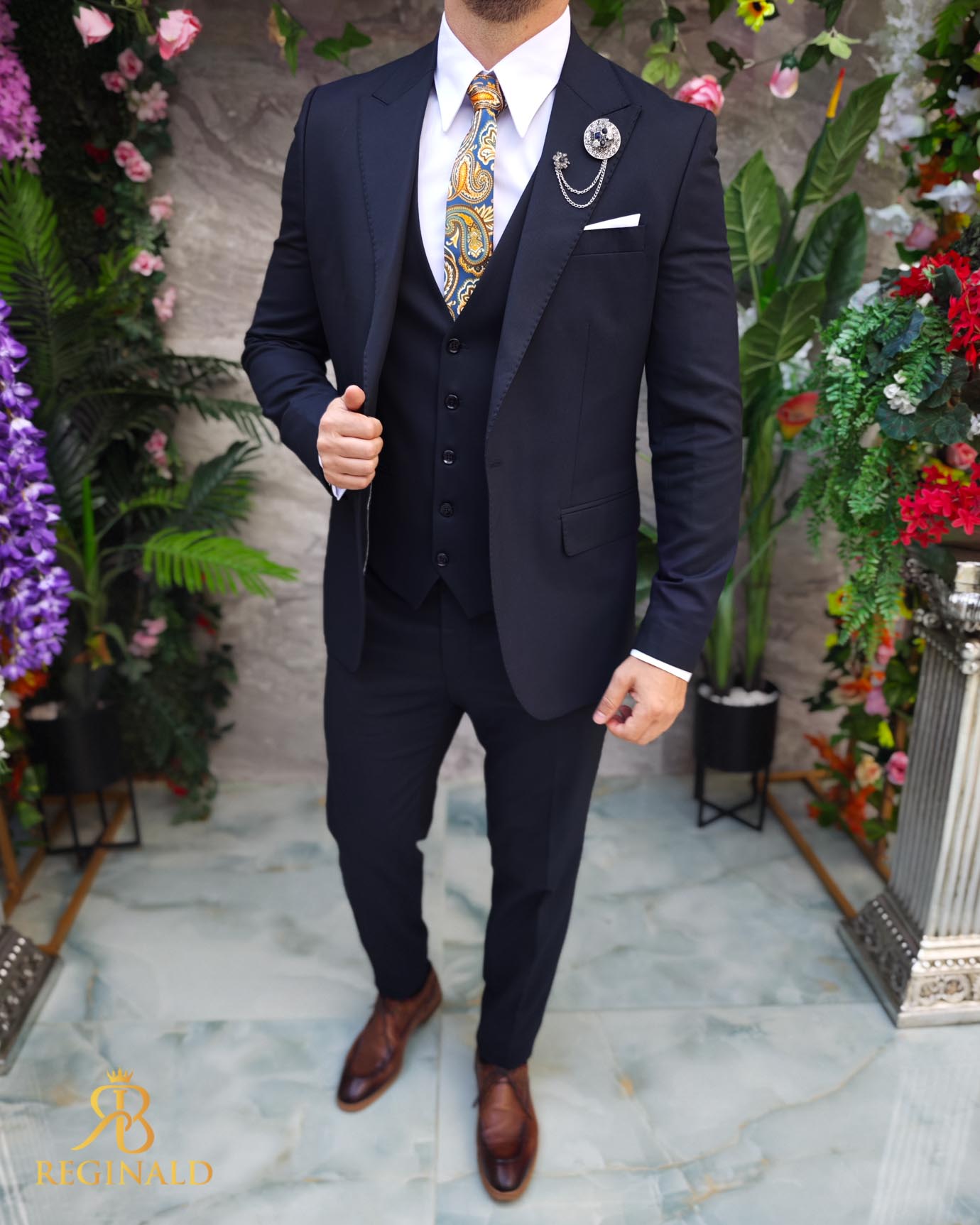 Costum de bărbați, Bleumarin: Sacou, Vesta si Pantalon - C5071 - imagine 4