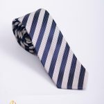 Cravata barbateasca slim , culoare: Bleumarin cu dungi- CV1052