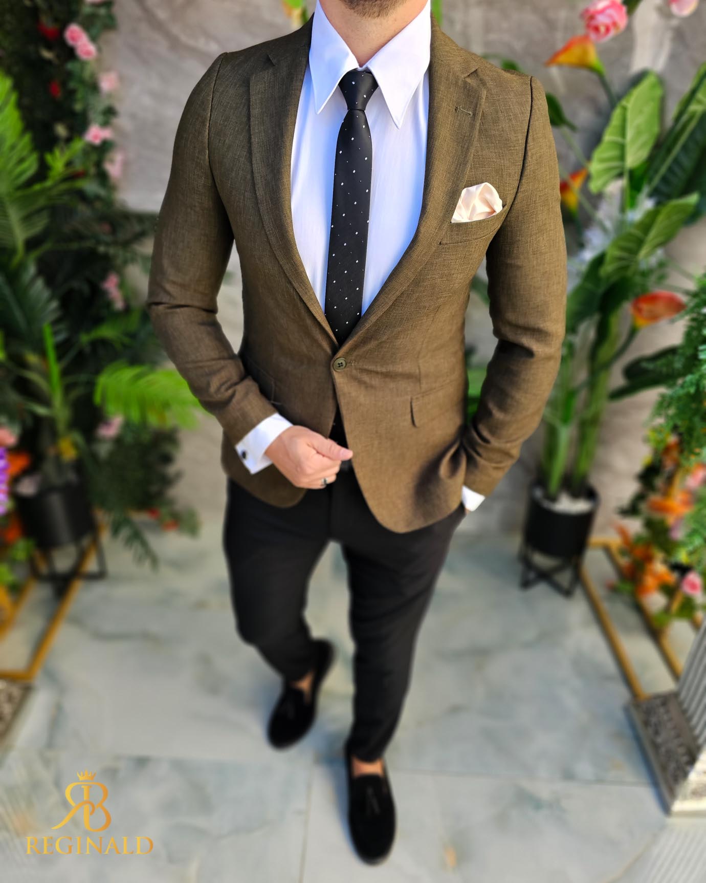 Sacou verde kaki de bărbați, Slim-Fit - SC982 - imagine 2