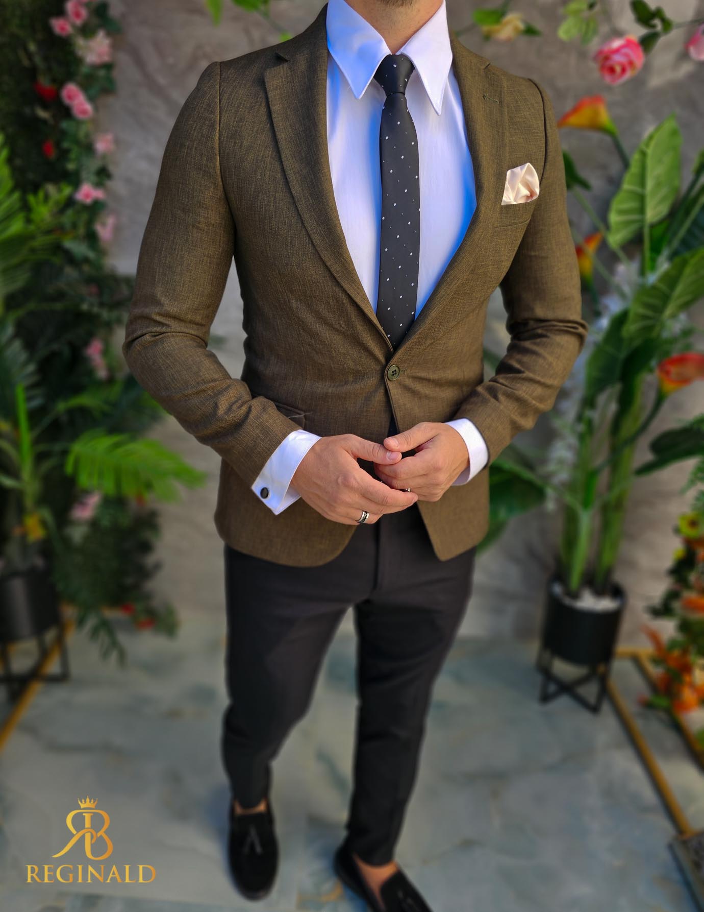 Sacou verde kaki de bărbați, Slim-Fit - SC982 - imagine 4