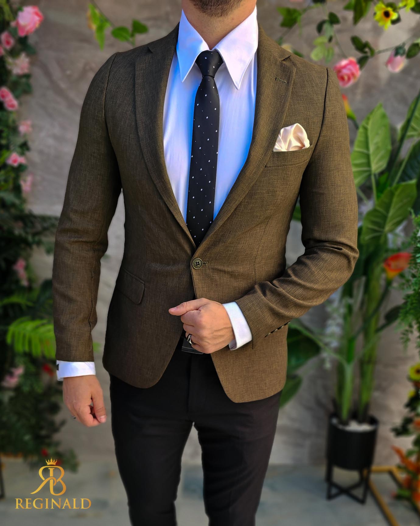 Sacou verde kaki de bărbați, Slim-Fit - SC982 - imagine 5