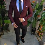 Burgundy men's blazer, slim-fit - SC981