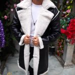 Men's long black winter coat, fully fleece-lined, slim-fit - CJ035