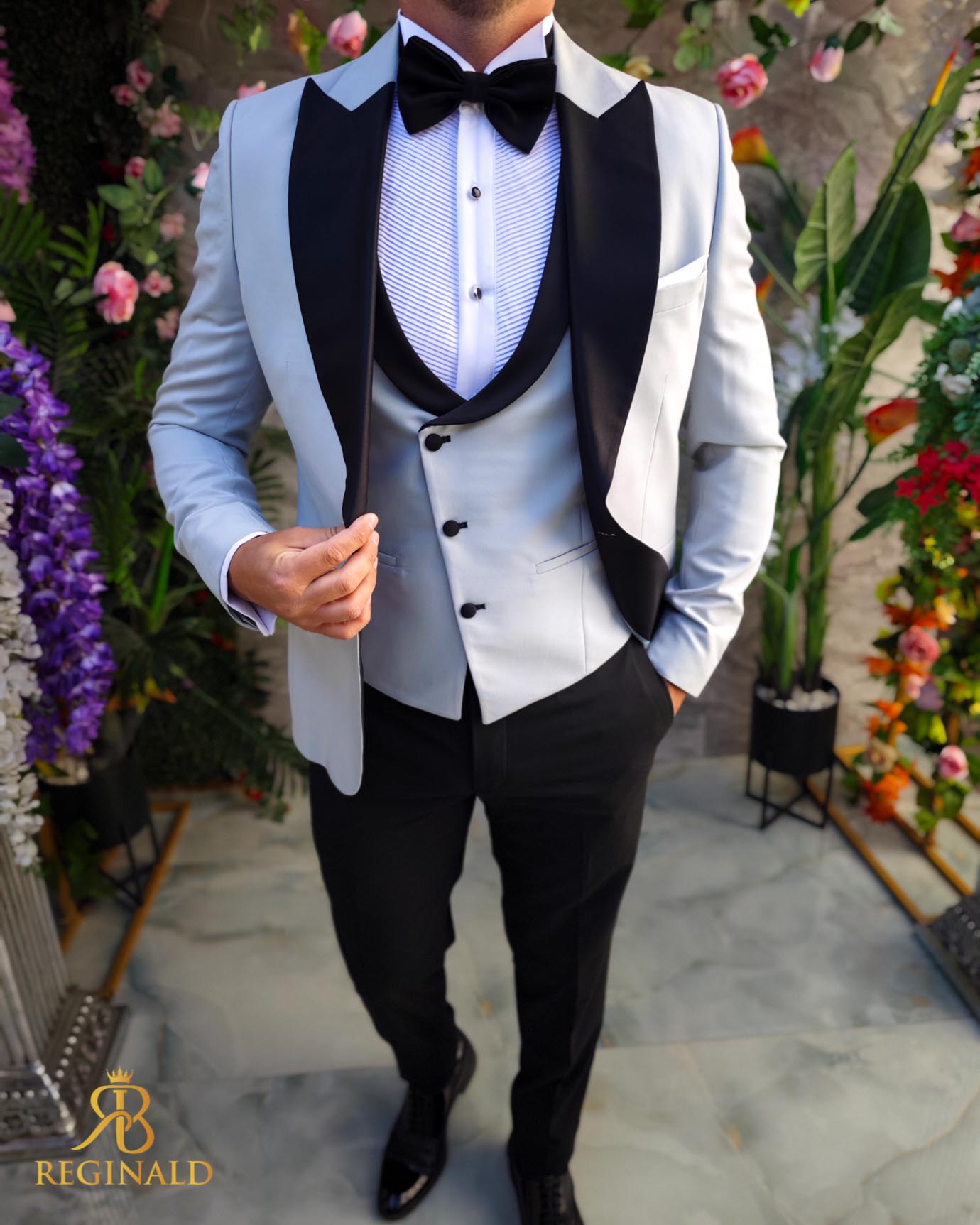 Costum ceremonie barbati gri, set: 4 piese pentru NAS/MIRE - C4386 - imagine 3