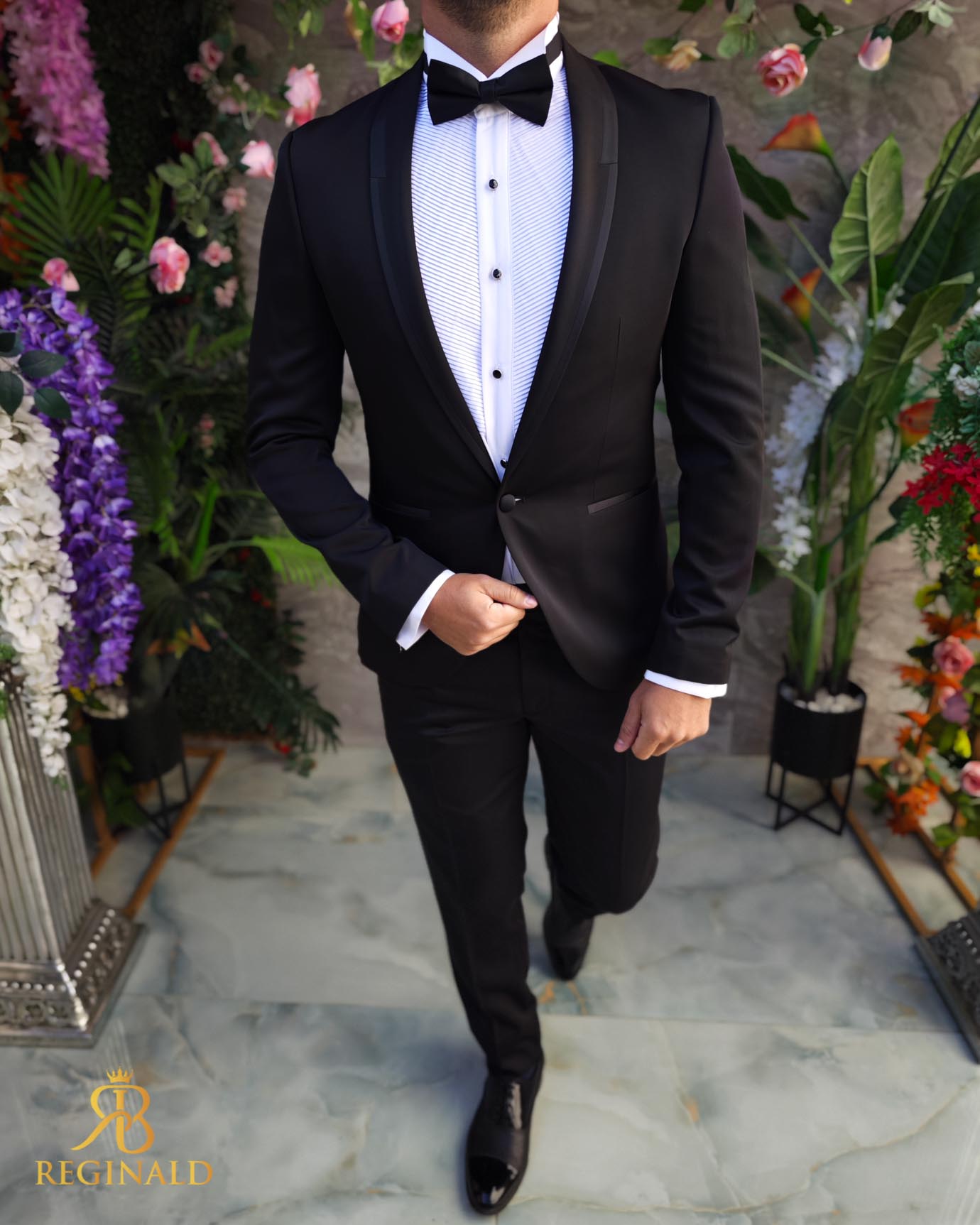 Costum negru NAS/MIRE, Sacou, Pantalon, Papion- C5097 - imagine 3