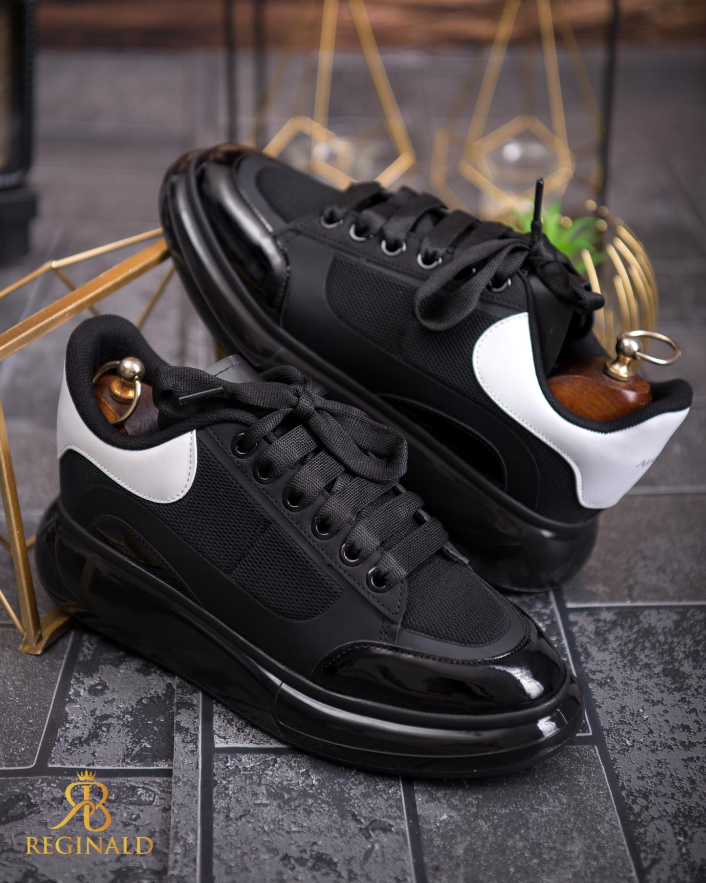 Adidasi de bărbați cu talpa înaltă, negri– AD734