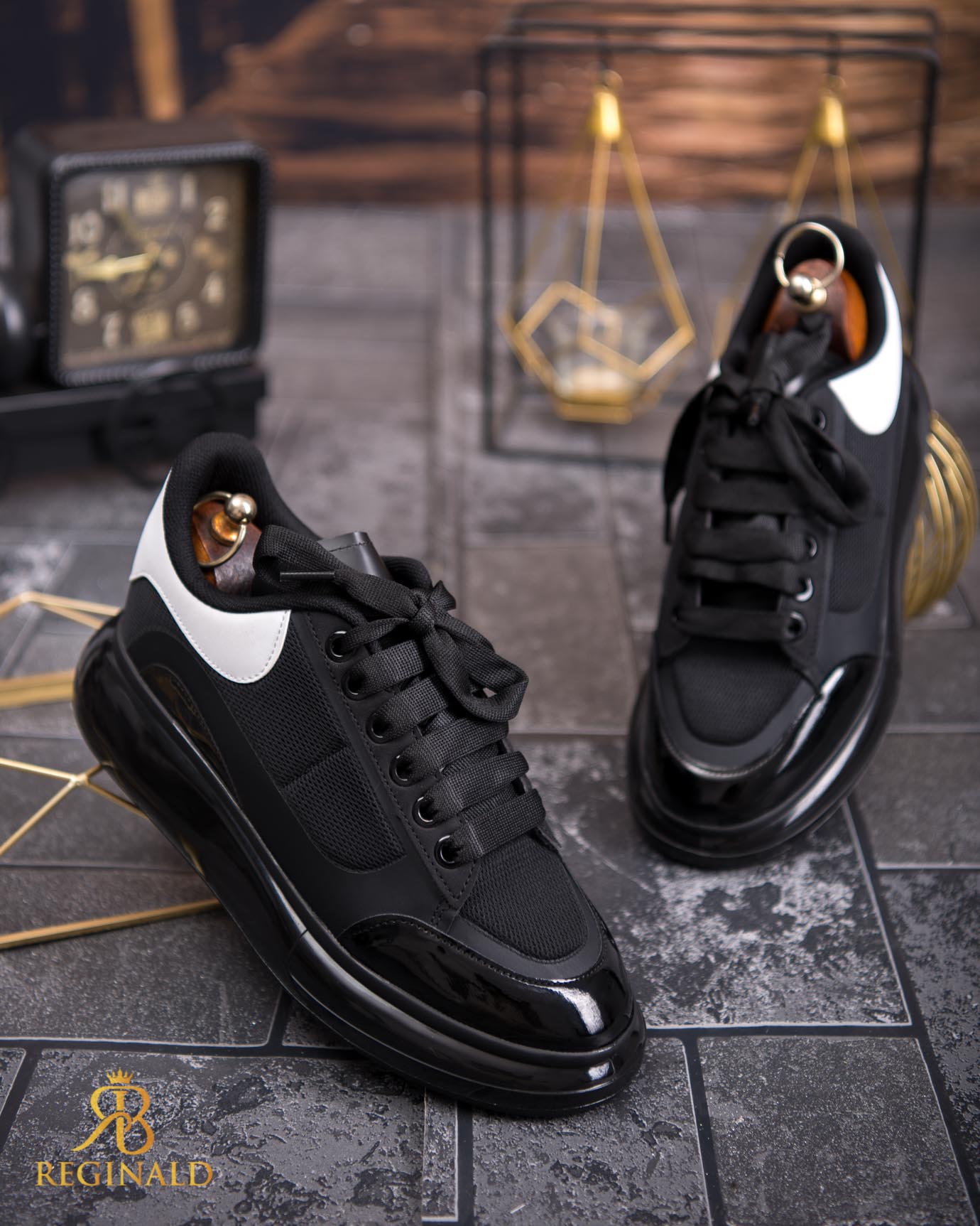 Adidasi de bărbați cu talpa înaltă, negri– AD734 - imagine 4