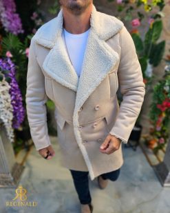 Alternative view of Cojoc bej lung de barbati, interior imblanit complet, slim-fit - CJ036