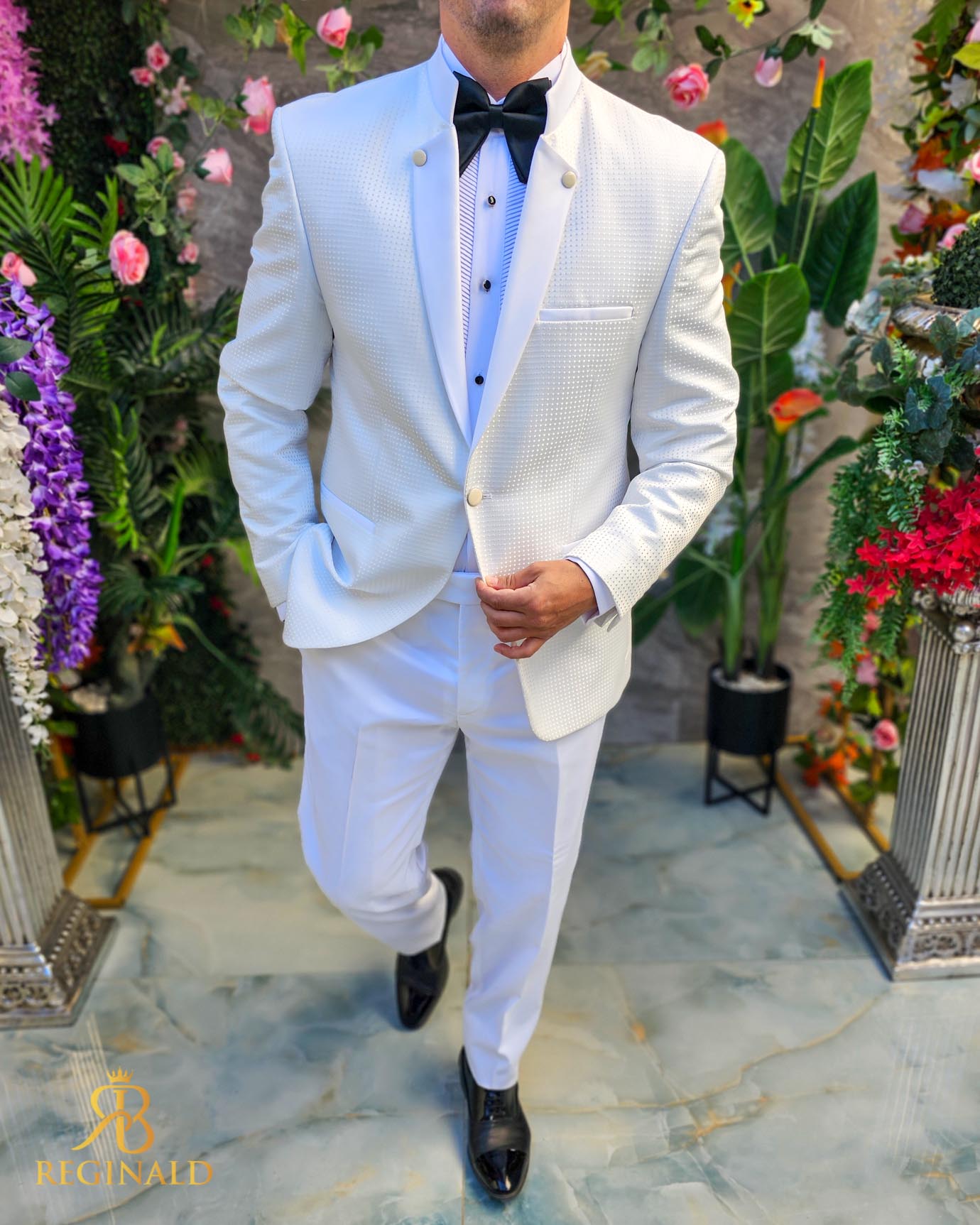 Costum alb NAS/MIRE, Sacou, Pantalon, Papion- C5102