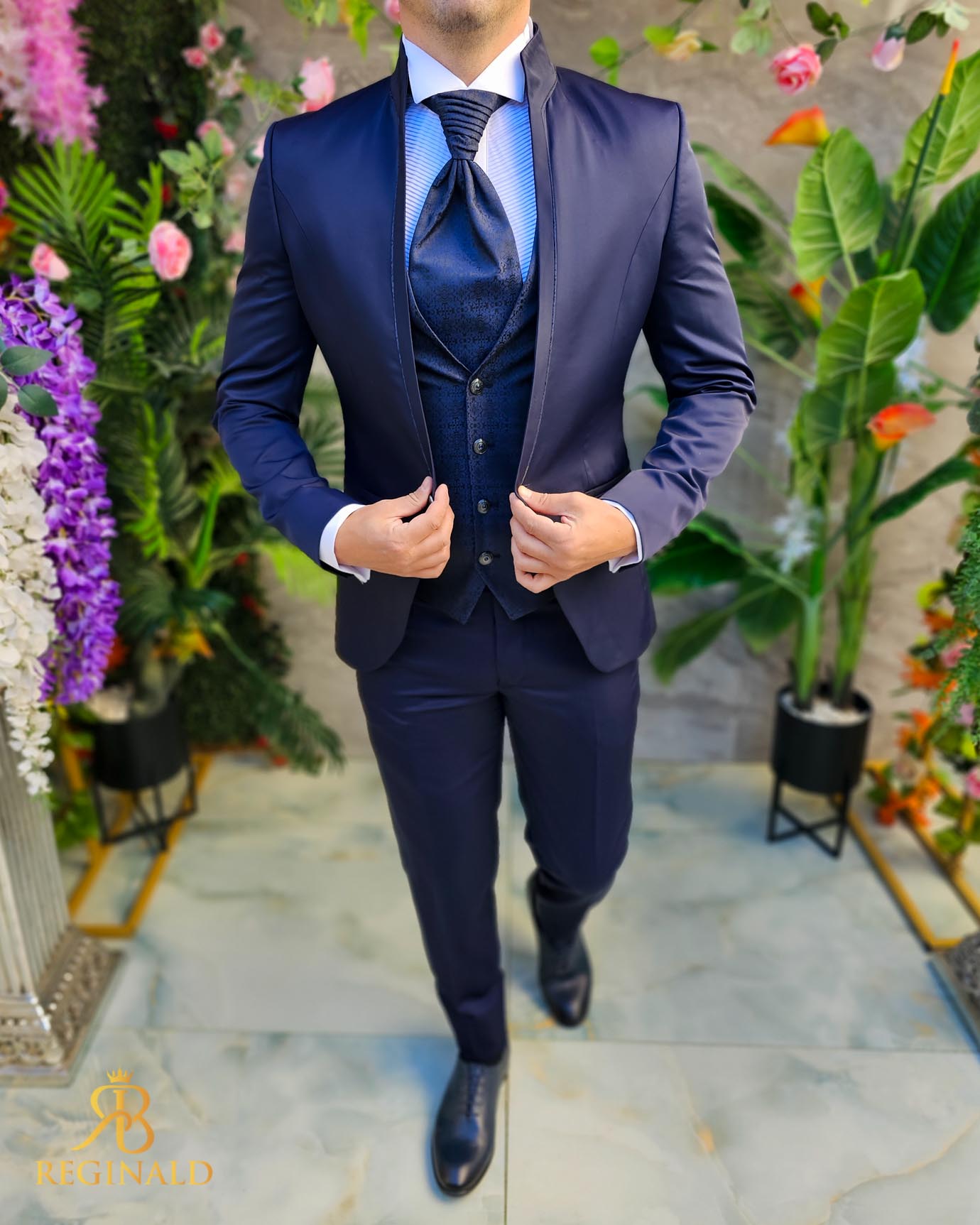 Costum Bleumarin NAS/MIRE, Sacou, Vesta, Pantalon, Cravata- C5107 - imagine 5