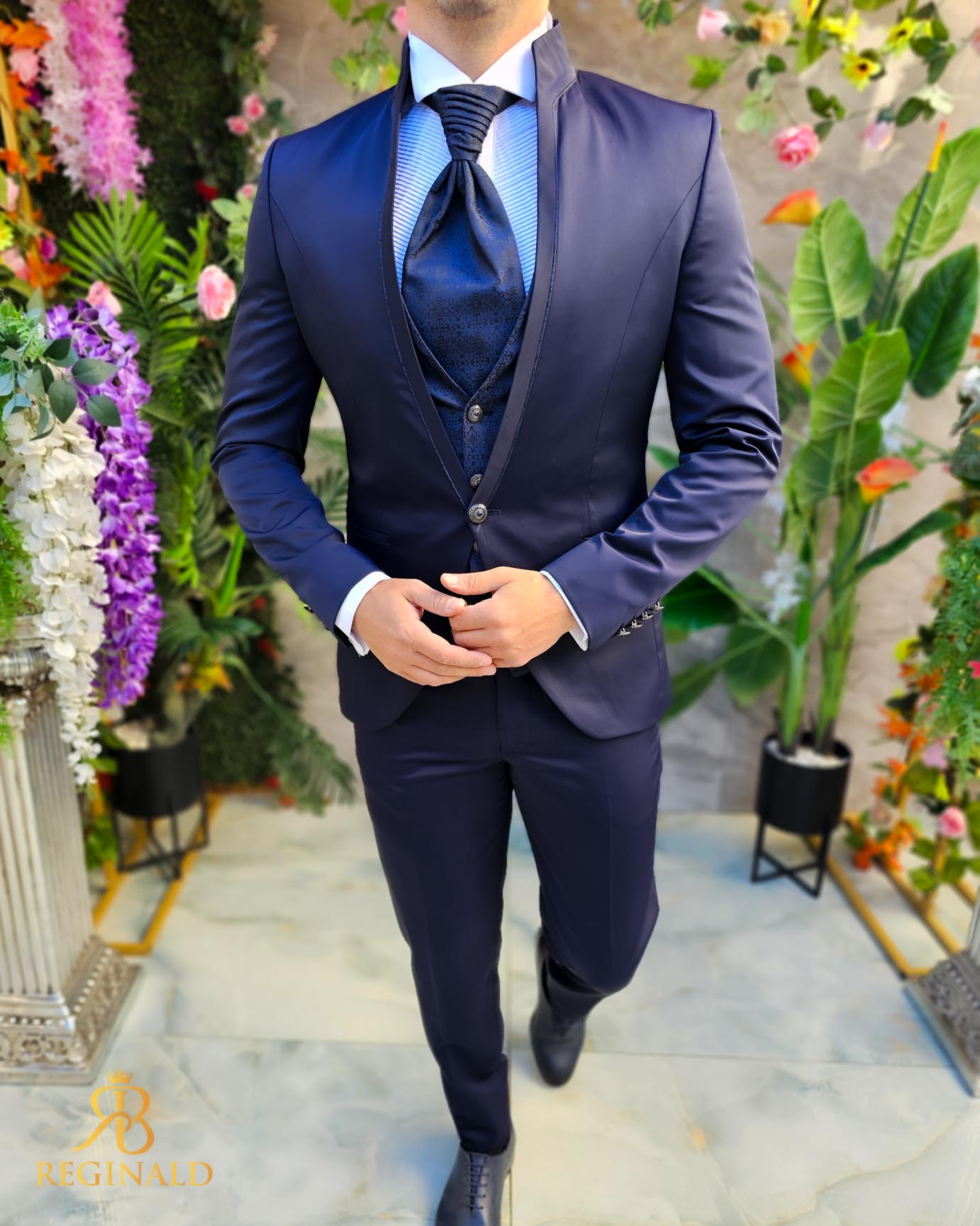 Costum Bleumarin NAS/MIRE, Sacou, Vesta, Pantalon, Cravata- C5107 - imagine 2