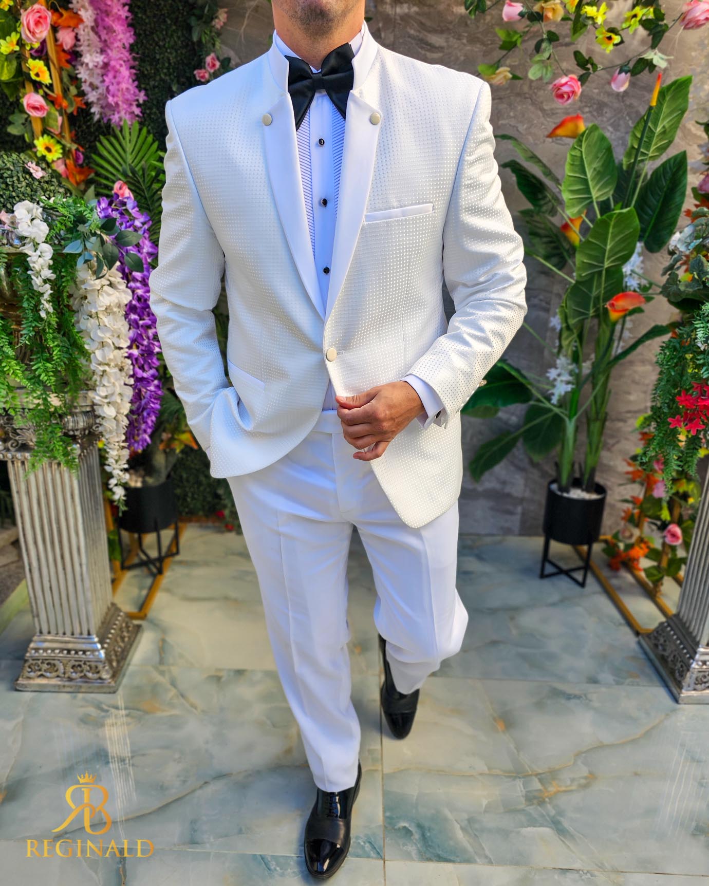 Costum alb NAS/MIRE, Sacou, Pantalon, Papion- C5102 - imagine 2