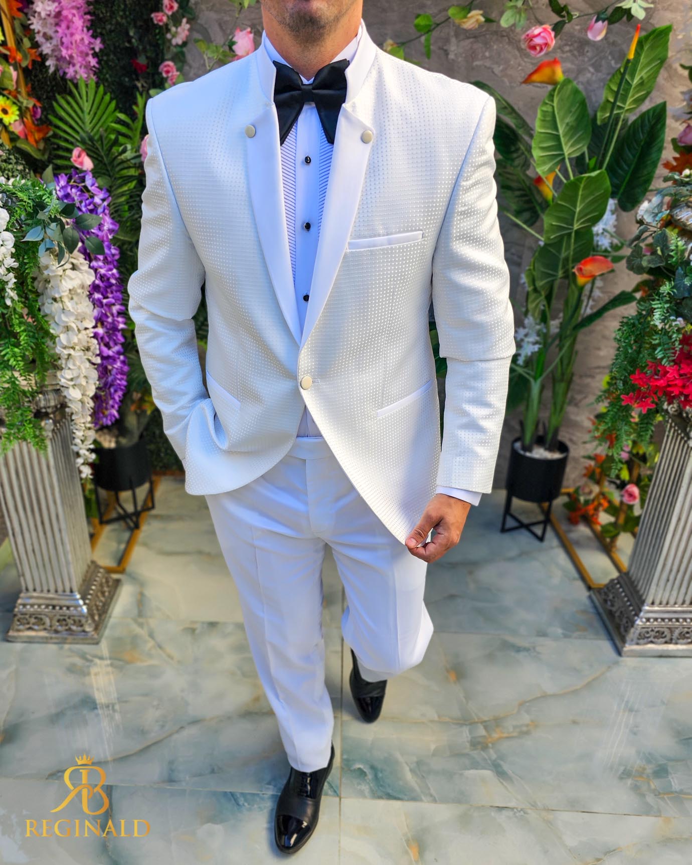 Costum alb NAS/MIRE, Sacou, Pantalon, Papion- C5102 - imagine 3