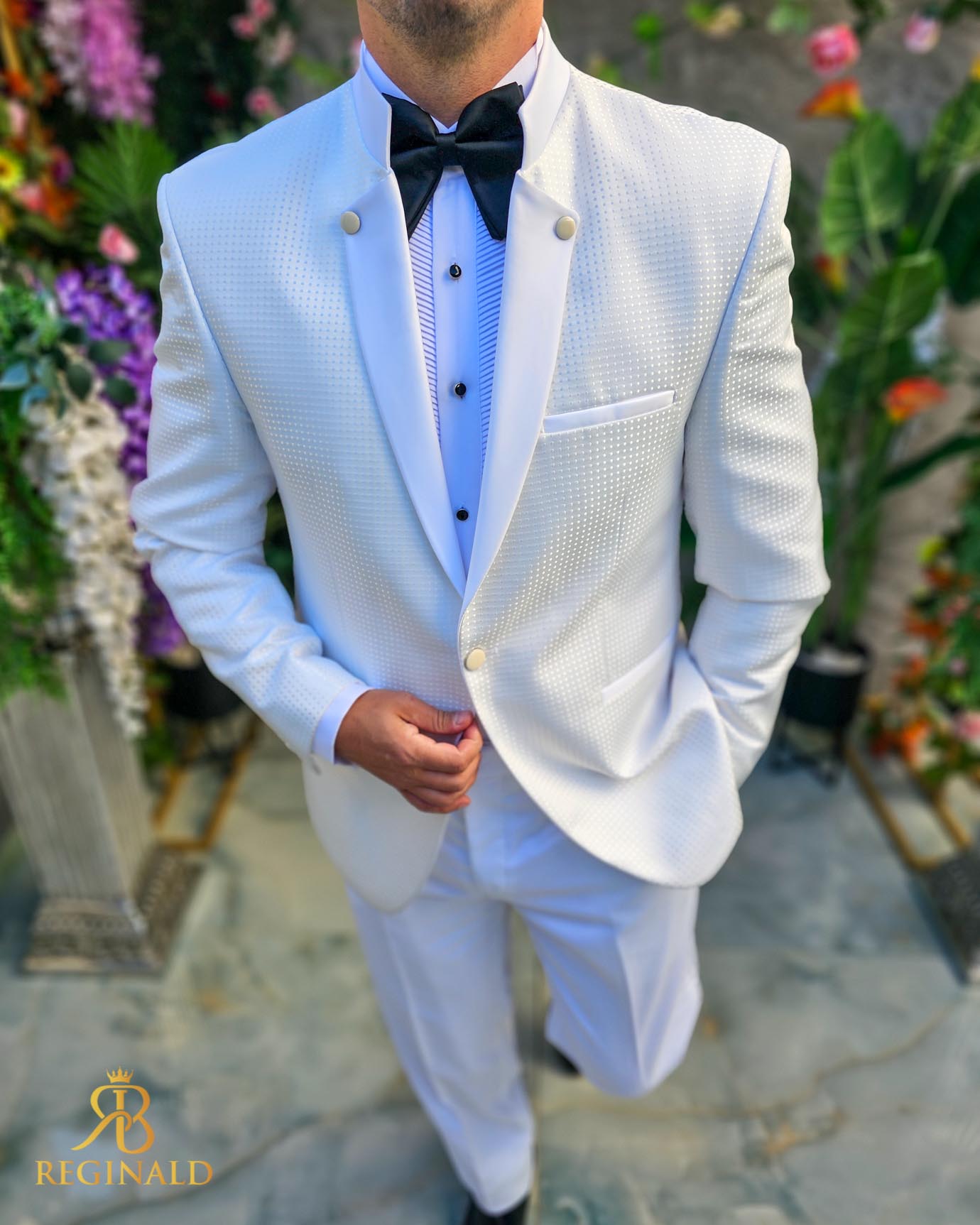 Costum alb NAS/MIRE, Sacou, Pantalon, Papion- C5102 - imagine 4