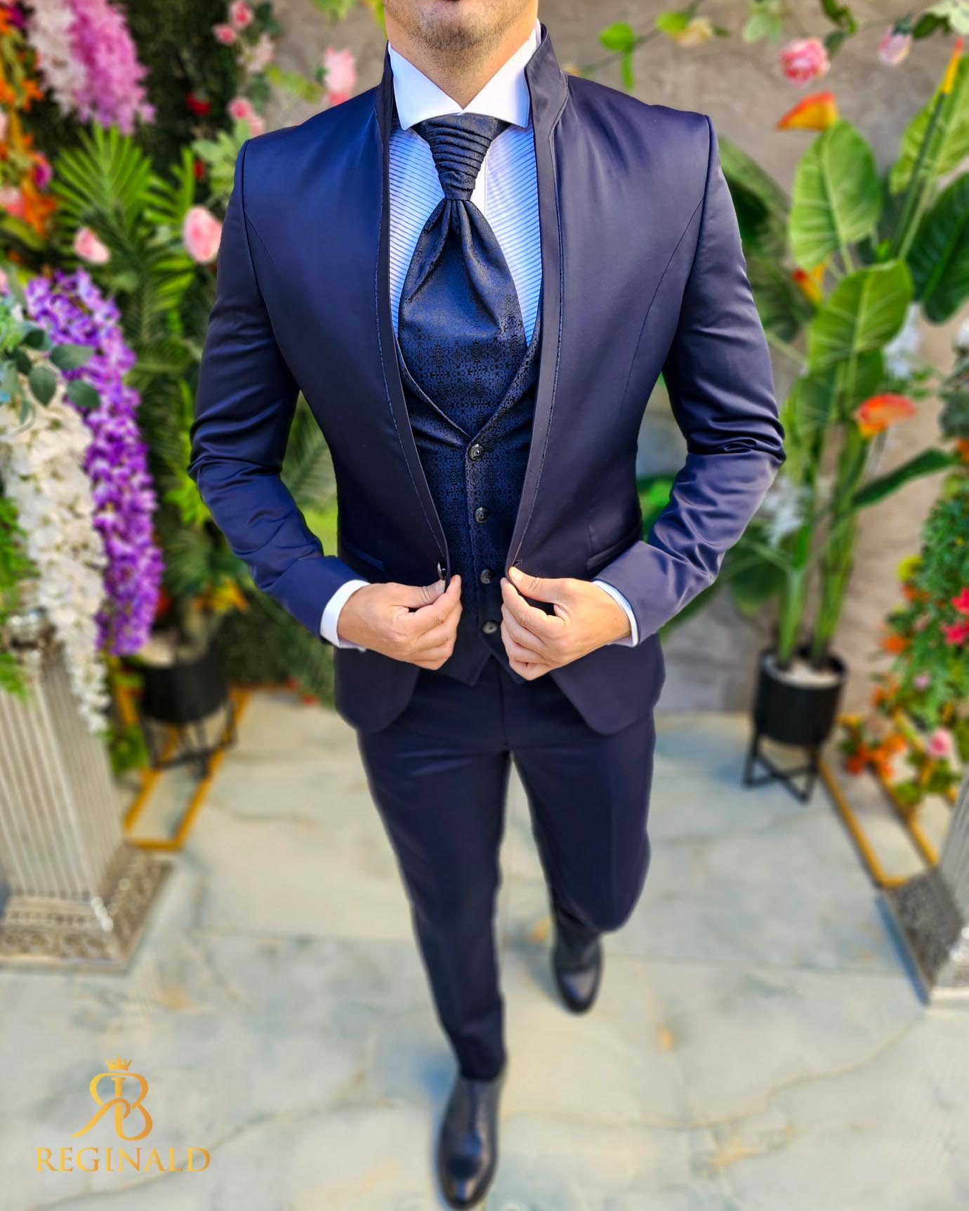 Costum Bleumarin NAS/MIRE, Sacou, Vesta, Pantalon, Cravata- C5107 - imagine 3