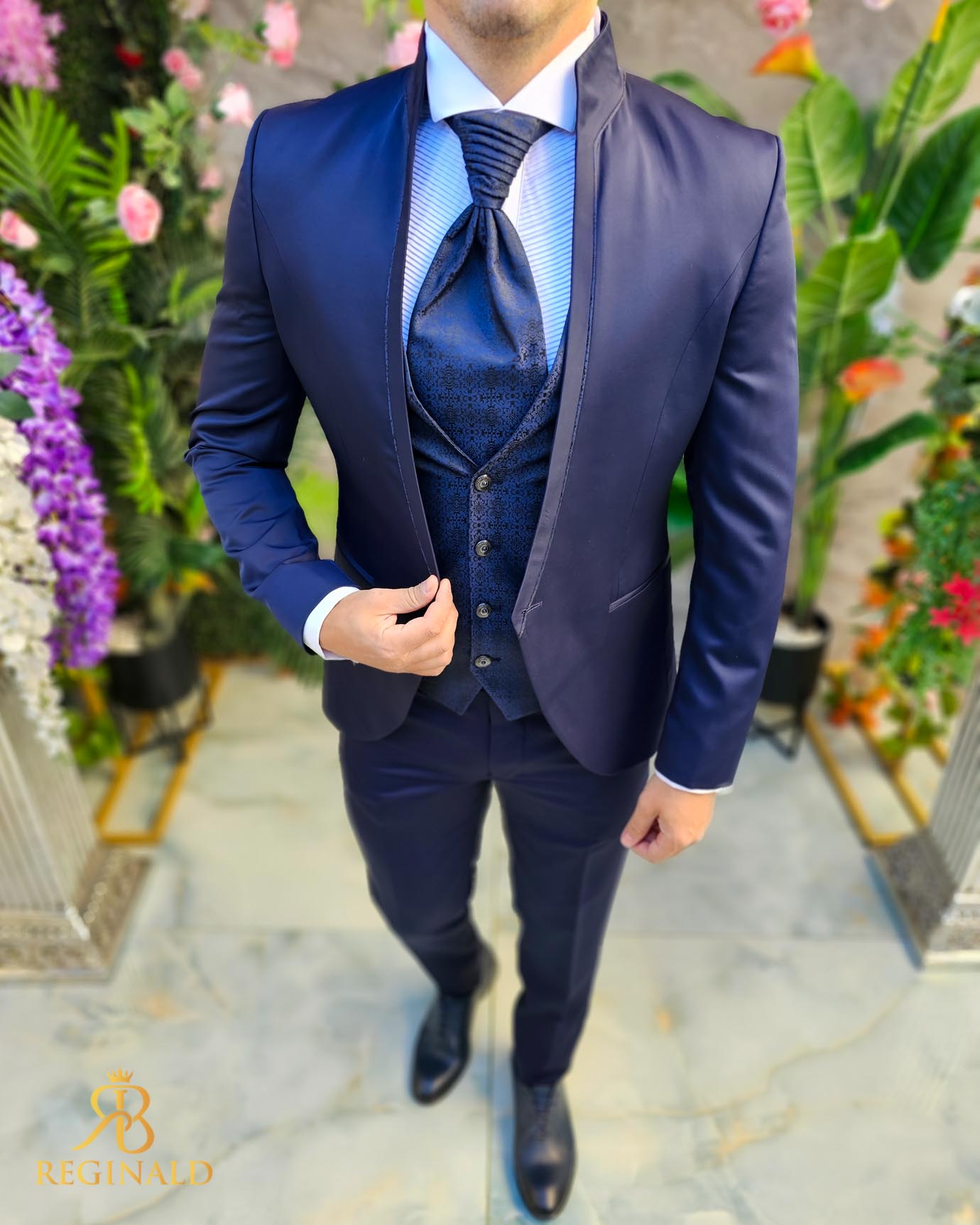 Costum Bleumarin NAS/MIRE, Sacou, Vesta, Pantalon, Cravata- C5107 - imagine 4