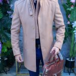 Palton de bărbați, Slim Fit, Bej cu guler textil - PT456