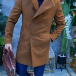 Men's coat, Slim Fit, Brown with buttons - PT449