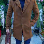 Men's coat, Slim Fit, Brown with detachable fur collar - PT445